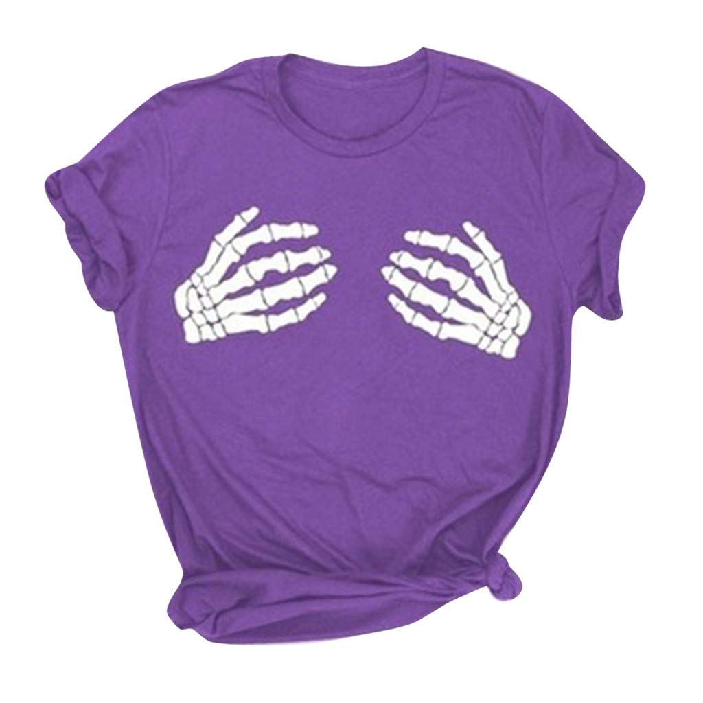 Halloween Tops for Women - Happy Halloween Letter Print T-Shirt with Classic Pumpkin & Skeleton Graphic - Casual Short Sleeve Tee for Costume Parties, Trick or Treating & Spooky Season Outfits
