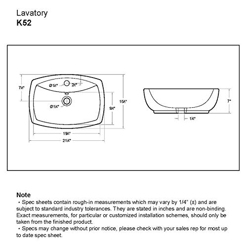 Marino K52 22x15 Inch White Rectangular Above Counter Porcelain Ceramic Bathroom Sink - Modern Vanity Vessel Art Basin with Single Faucet Hole (21.75