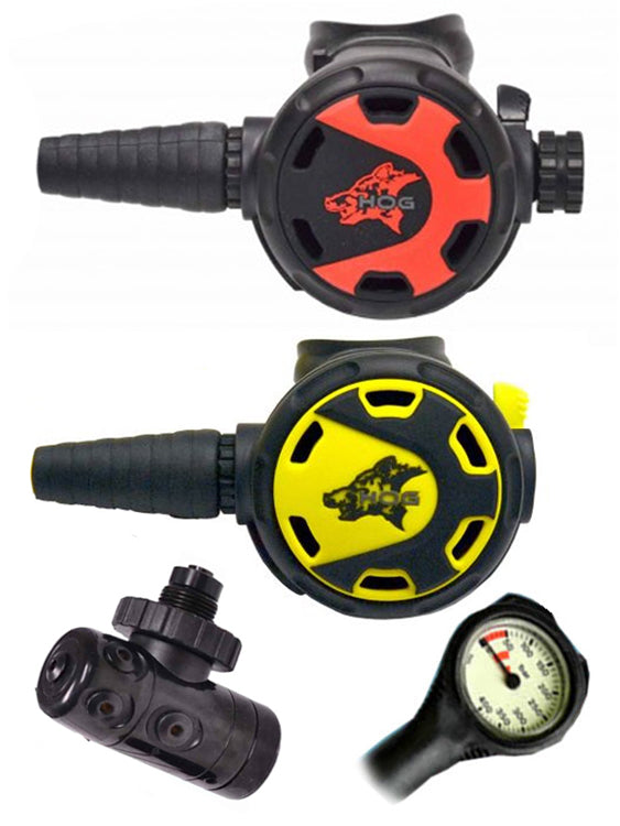 HOG D1X DIN or Yoke Regulator - Classic 2.0 Scuba Diving Octopus with Free Temperature Gauge | Professional Dive Gear for Cold Water & Technical Diving