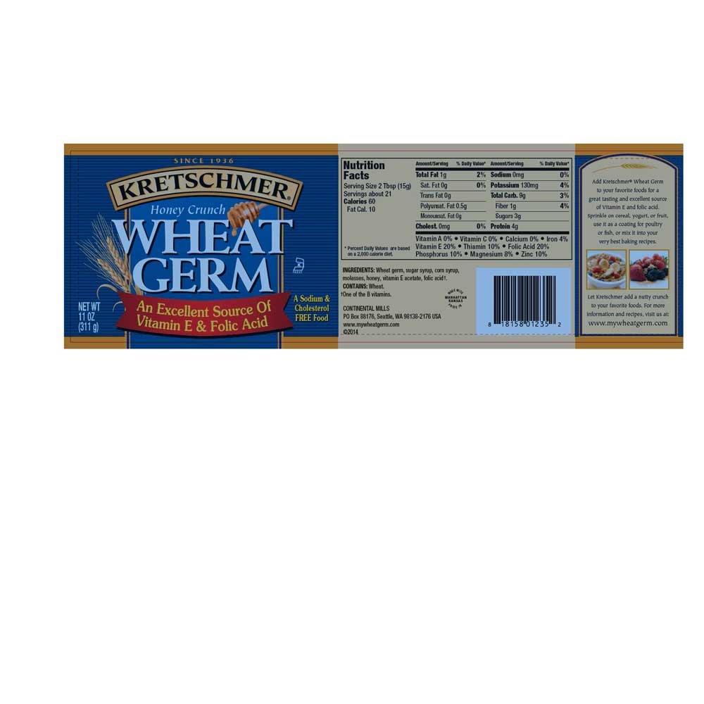 Kretschmer Honey Crunch Wheat Germ - 11 Oz (Pack of 12) | Healthy Breakfast Topping for Yogurt & Smoothies | High Fiber Nutrient-Rich Superfood