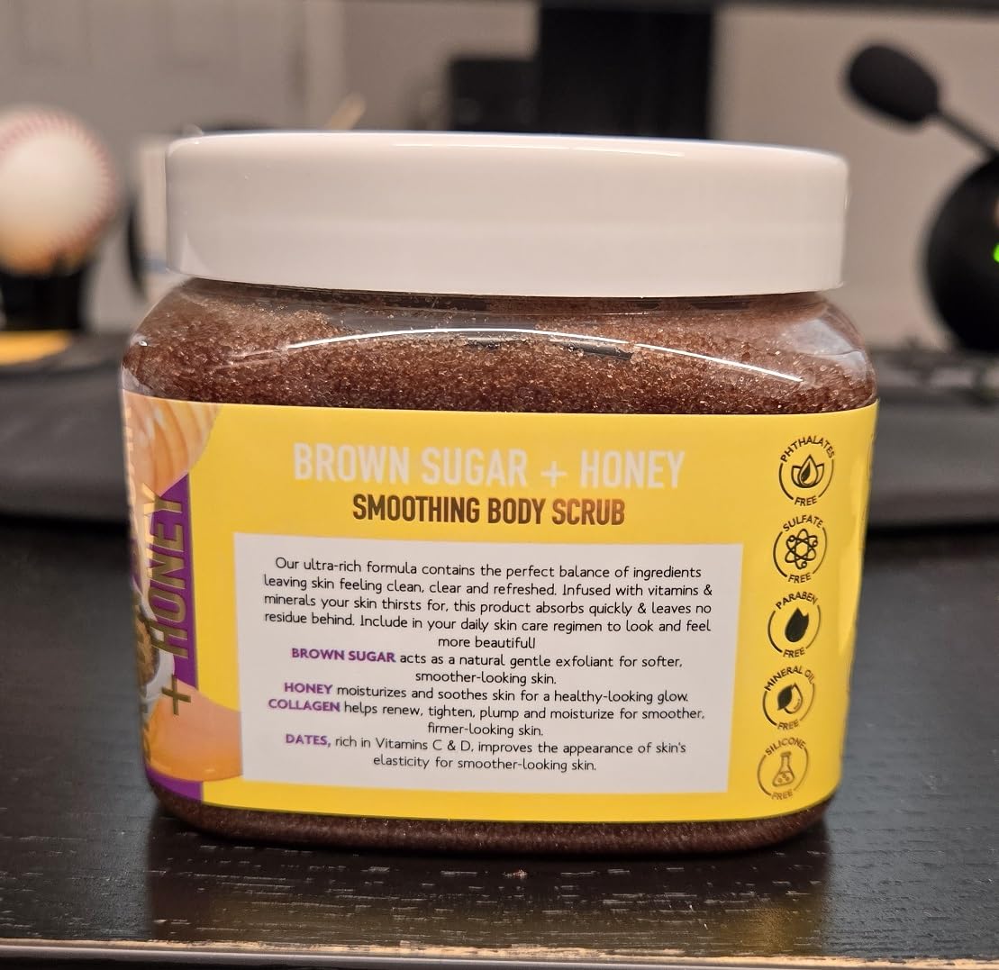 Exfoliating Body Scrub with Brown Sugar & Honey - Nourishing & Smoothing Skin Care (21 oz) - Perfect for Dry Skin & Spa Day Self Care