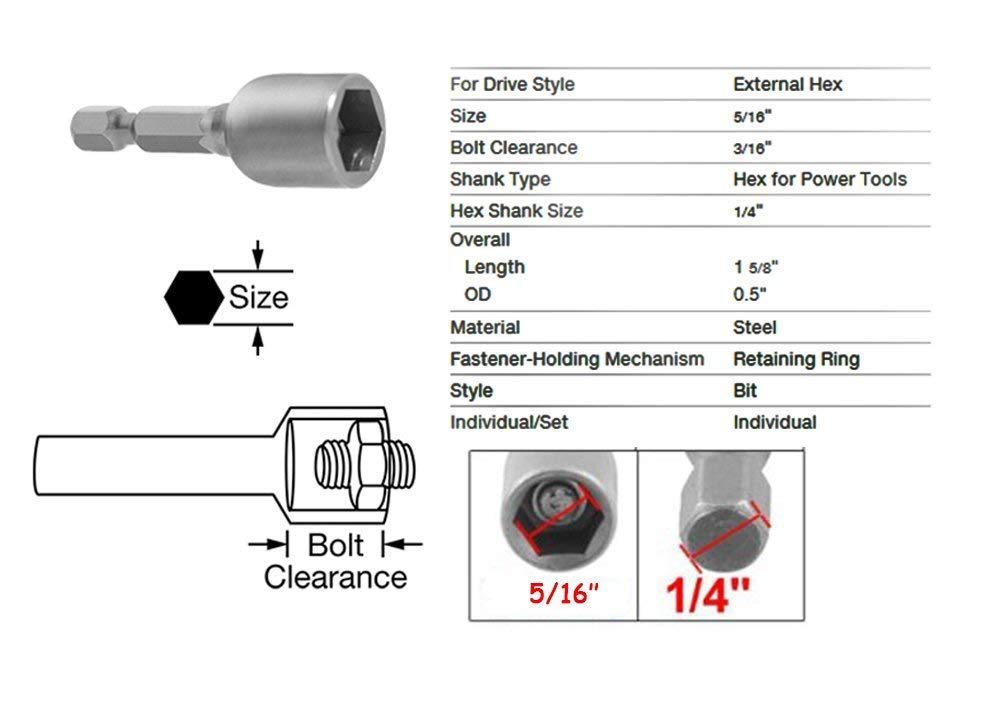 PENCK 8mm 5/16 Inch Magnetic Nut Driver Set - 12 Piece Hex Power Socket Adapter Kit with 1/4 Inch Hex Shank for Drills & Power Tools - Perfect for Automotive Repairs & DIY Projects
