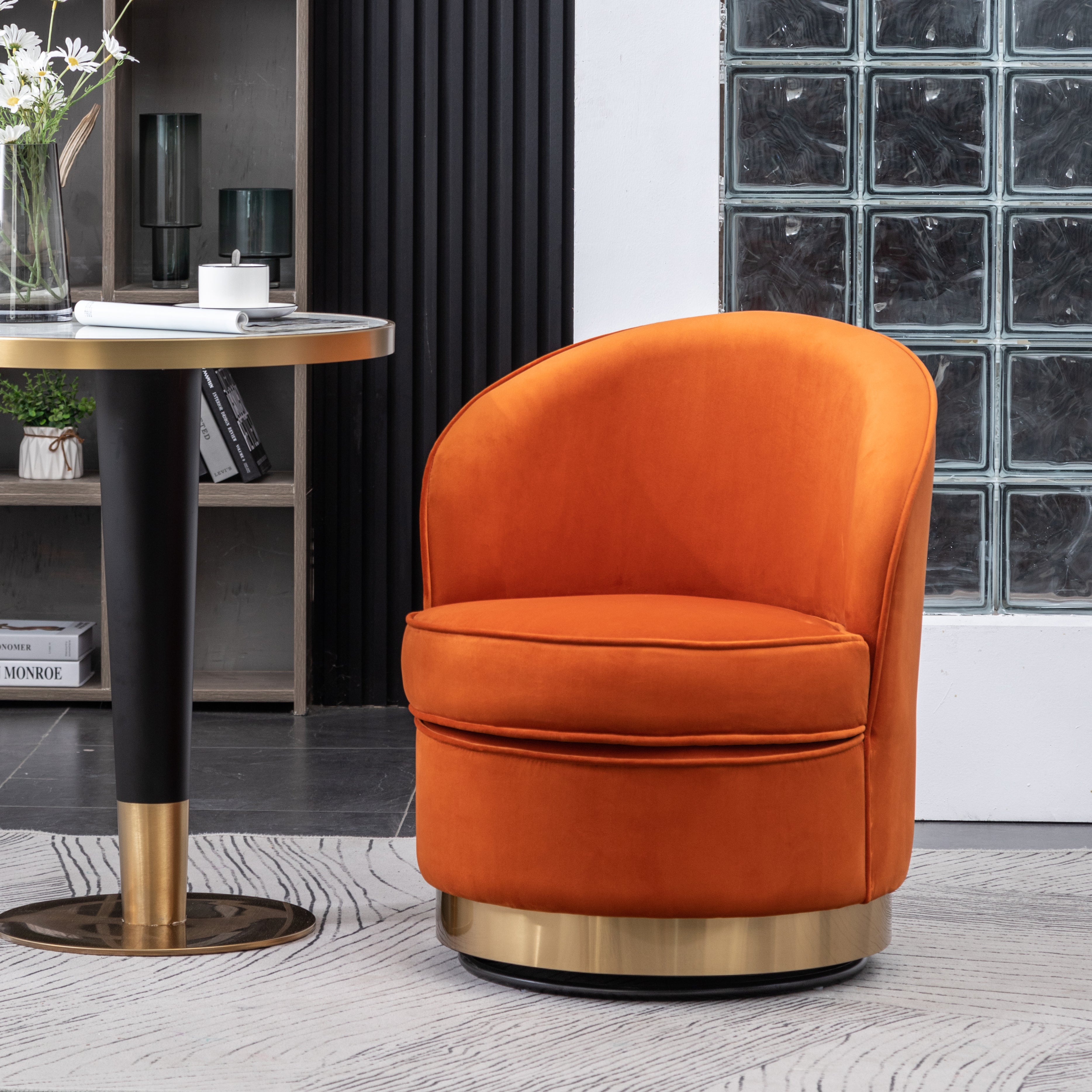 Roundhill Furniture Wania Contemporary Velvet Swivel Chair - Modern Accent Chair with 360° Rotation for Living Room, Bedroom & Office - Plush Velvet Upholstery & Sturdy Metal Base