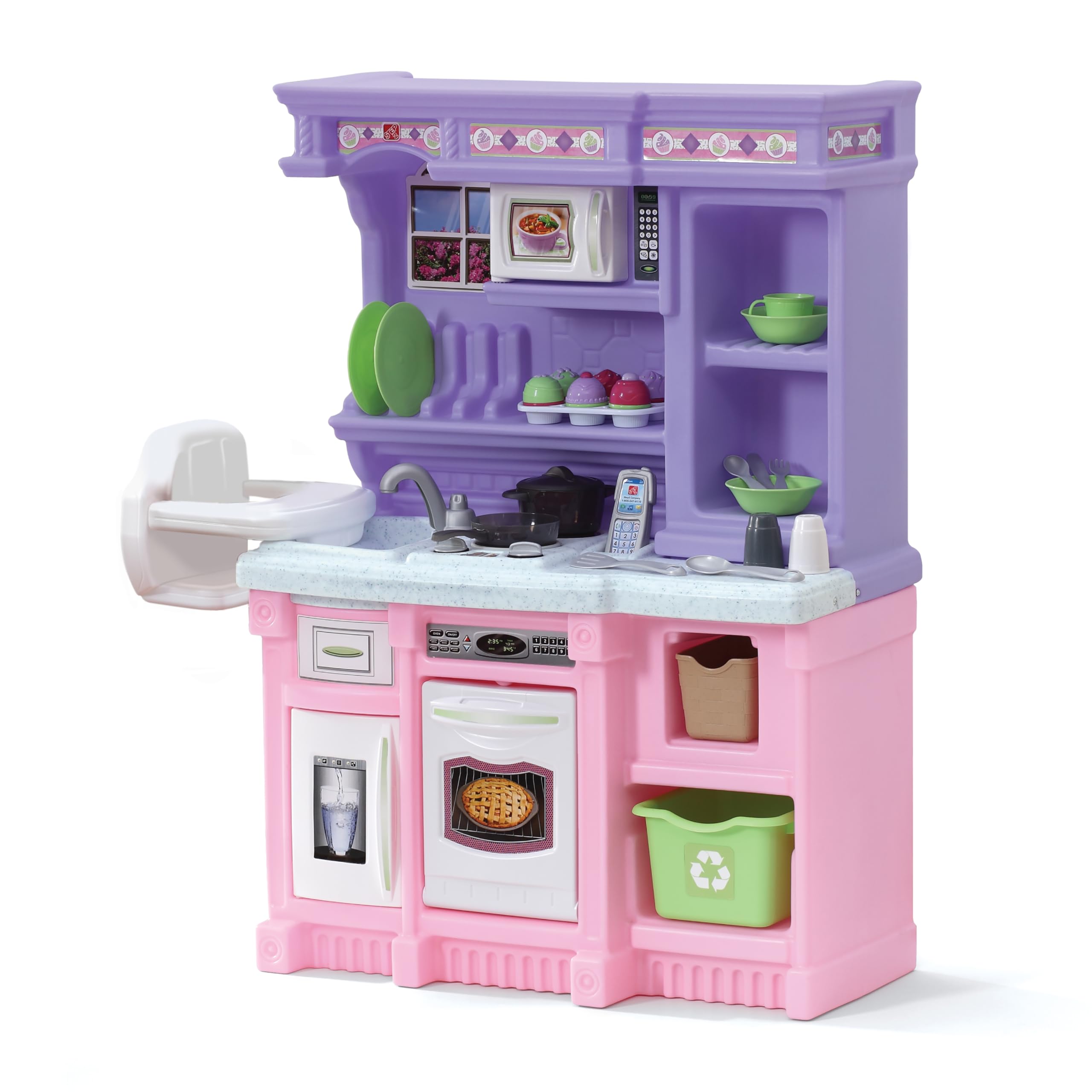 Step2 Little Baker's Kids Kitchen Playset - Durable Plastic Indoor/Outdoor Play Kitchen with Lights, Sounds & 30 Accessories - Educational Pretend Play Toy for Toddlers Ages 2+ (Purple/Pink) - Perfect for Birthday Gifts, Daycare Centers & Imaginative Playtime