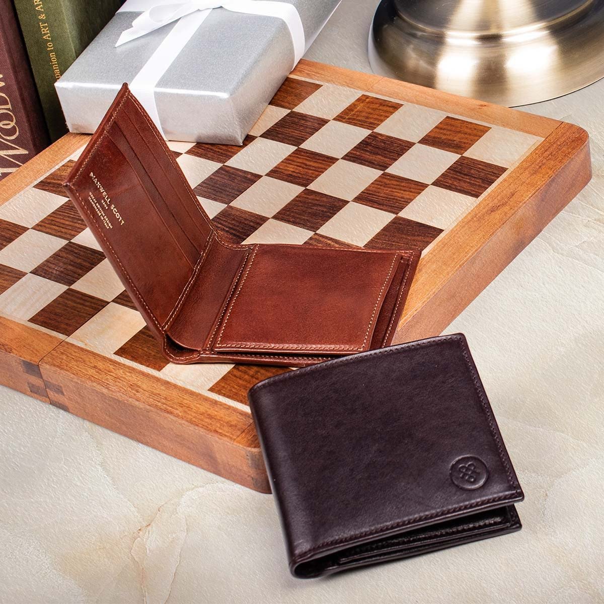 Maxwell Scott Ticciano RFID Leather Coin Pocket Wallet - Chocolate Brown Genuine Leather Wallet for Men - Perfect for Travel, Business & Everyday Use