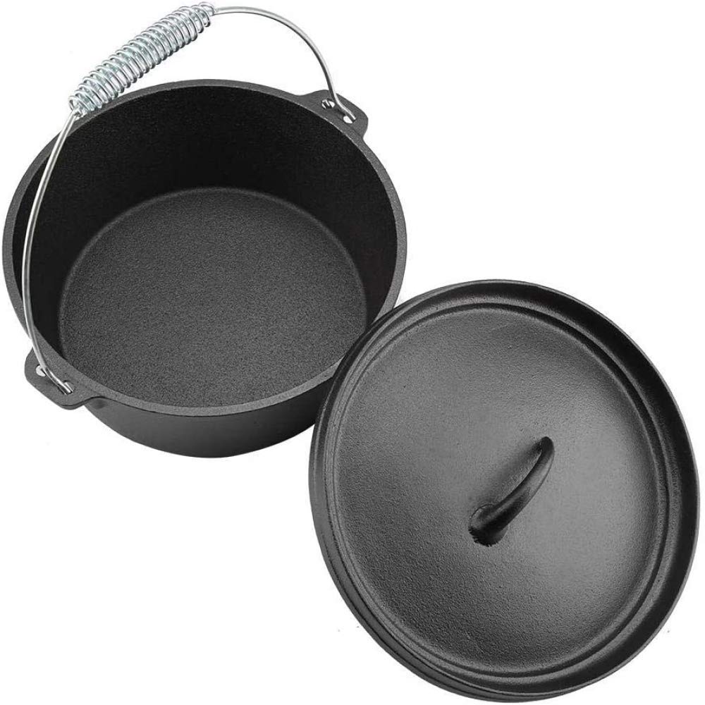 25cm Non-Stick Dutch Oven with Lid & Hook - Cast Iron Camping Cookware for Outdoor BBQ, Camping & Backpacking - Perfect for Stews, Baking & Open-Fire Cooking