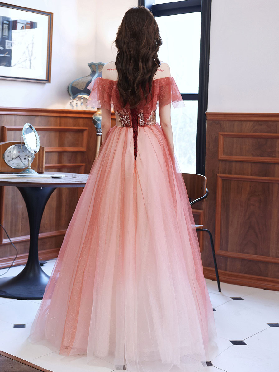 Elegant Burgundy A-Line Tulle Beaded Long Prom Dress - Formal Evening Gown for Homecoming, Wedding, and Special Occasions