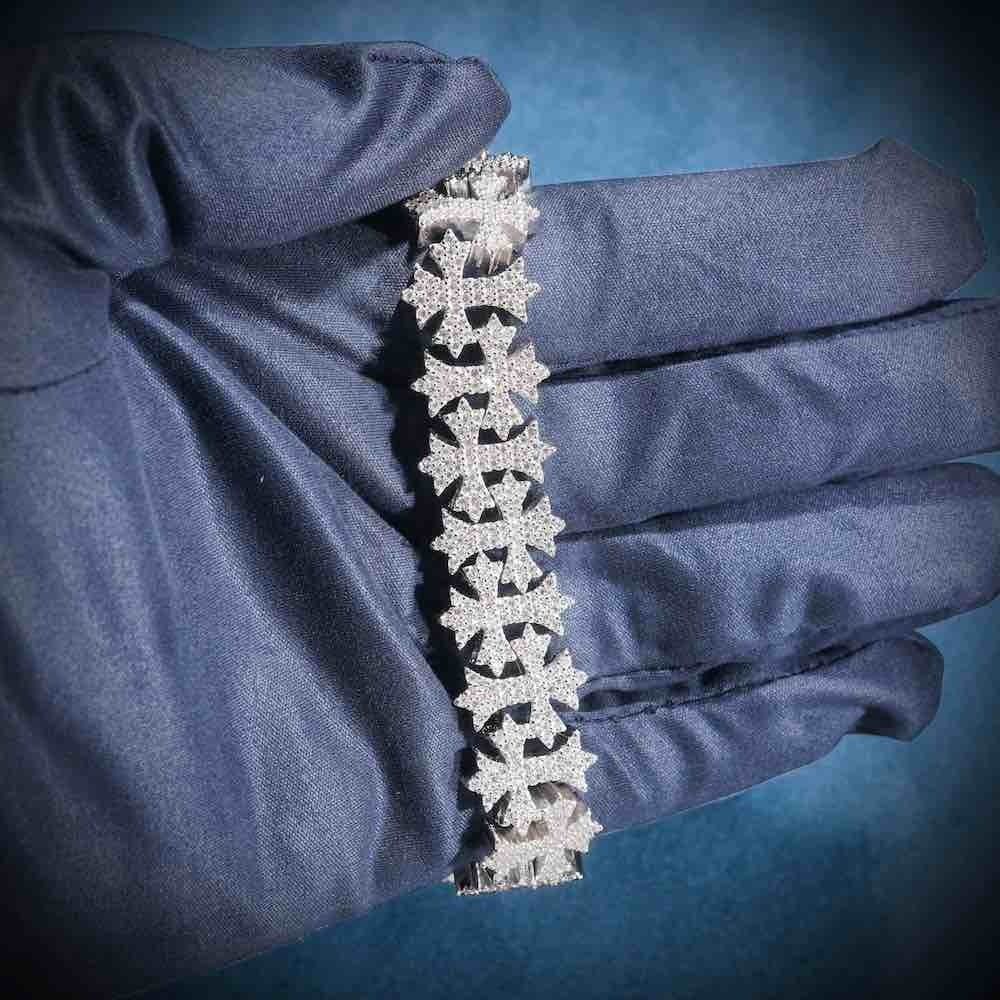 Moissanite Cross Link Bracelet 14K Gold 925 Sterling Silver - Elegant Jewelry Gift for Women, Birthday, Anniversary & Special Occasions