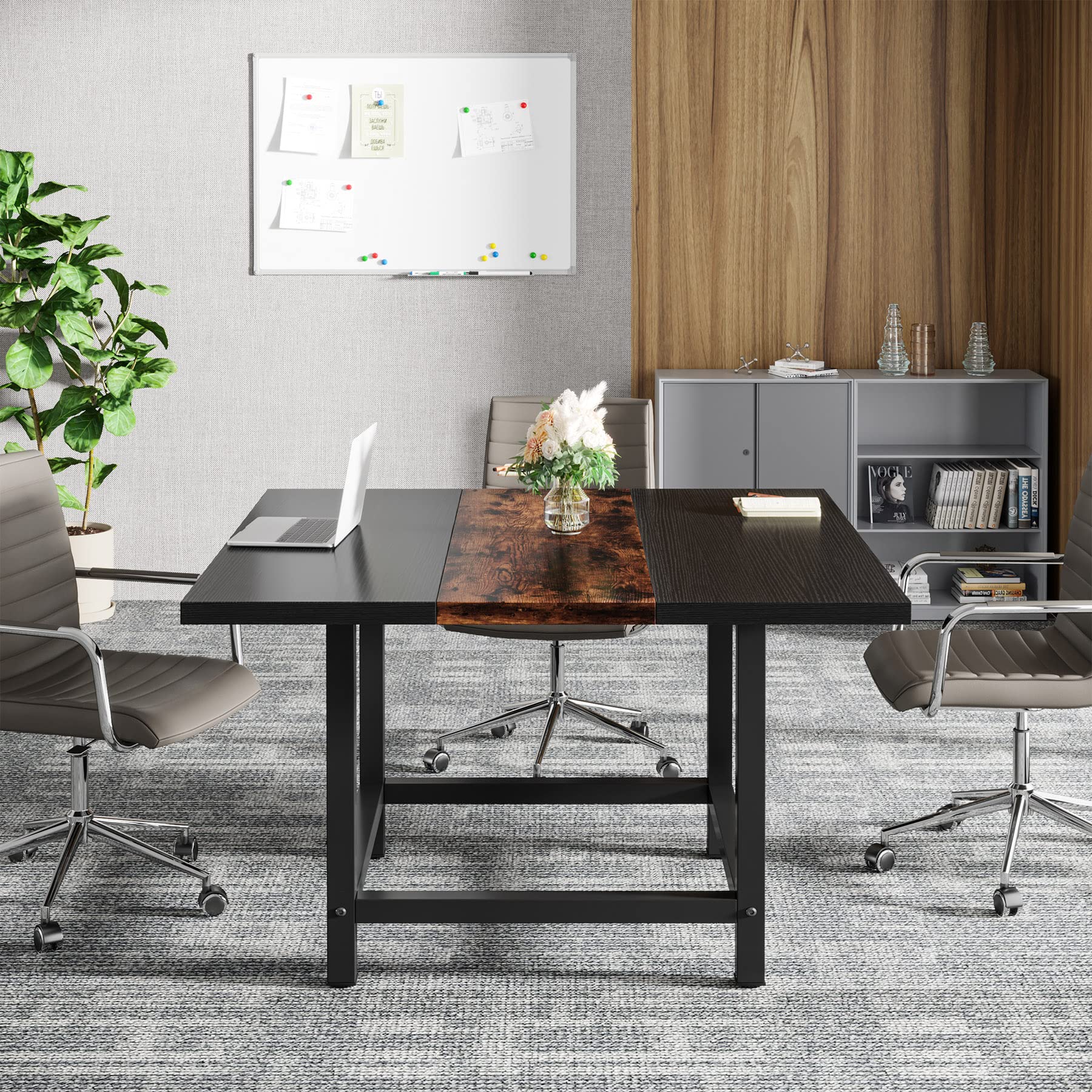Tribesigns 6.5 Ft Modular Conference Table - Rustic Rectangular Wood Desk 78.74