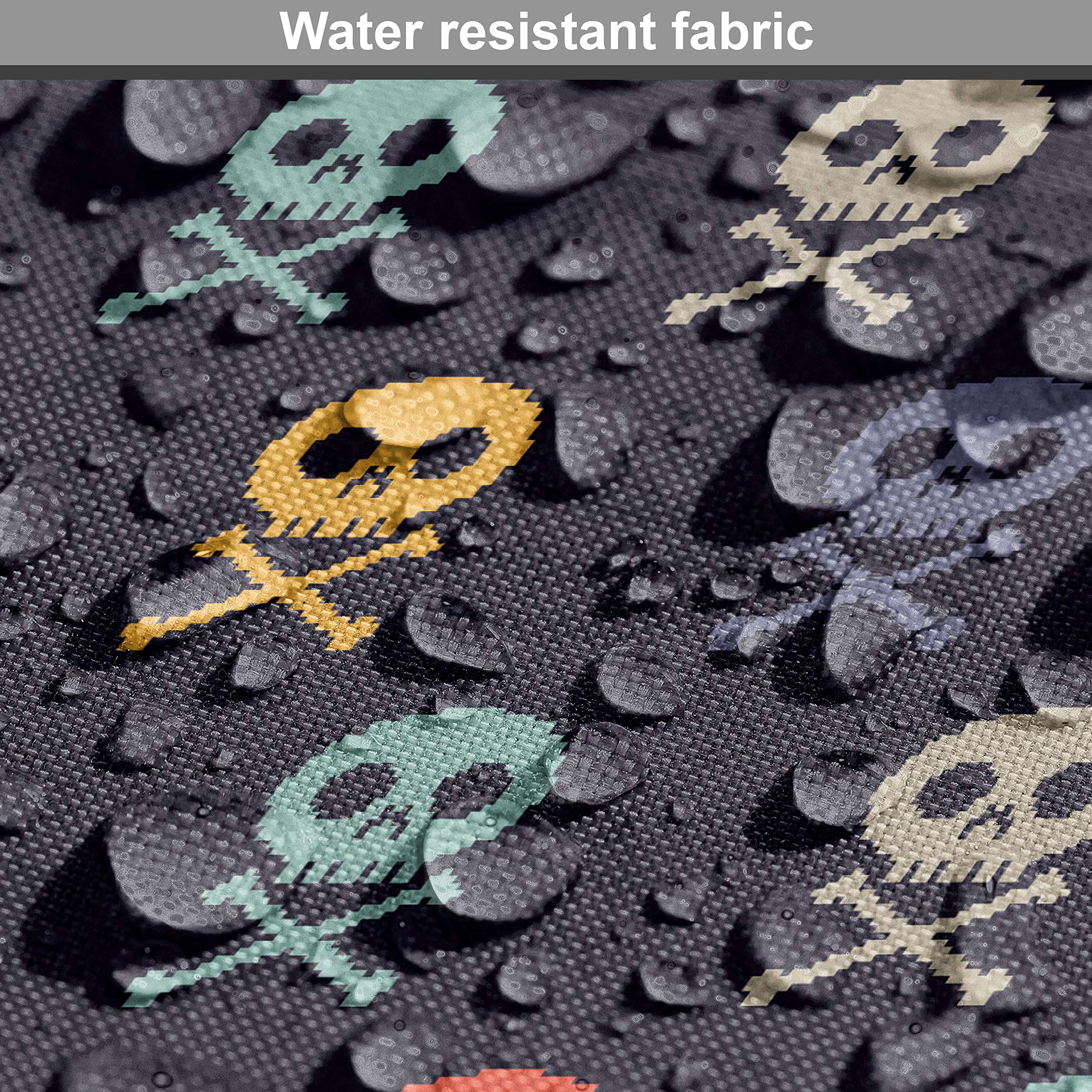 Ambesonne Pixel Art Fabric by The Yard - Skull & Bones Pirate Design on Dark Background, Decorative Upholstery & Home Accent Fabric, 10 Yards, Vermilion Blue - Perfect for DIY Projects, Costumes, and Halloween Decorations