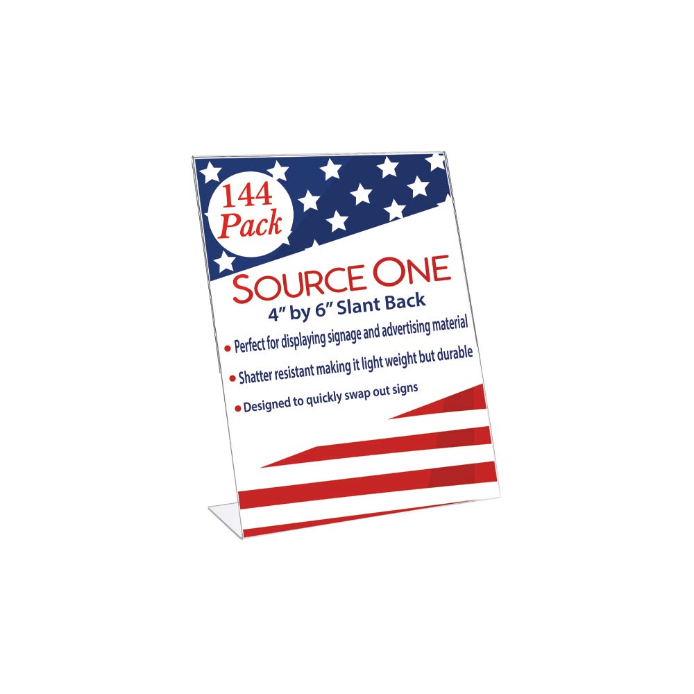 4 x 6 Inches Clear Acrylic Sign Holder - Slant Back Ad Frame & Picture Display (144 Pack) - Perfect for Retail Stores, Restaurants, and Office Organization
