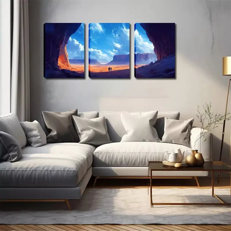 3-Piece Small Human Under The Mountain Wall Art Set - Framed Canvas Prints 40x60cm - High Quality Australian Made - Ready to Hang - Perfect for Living Room, Bedroom & Office Decor