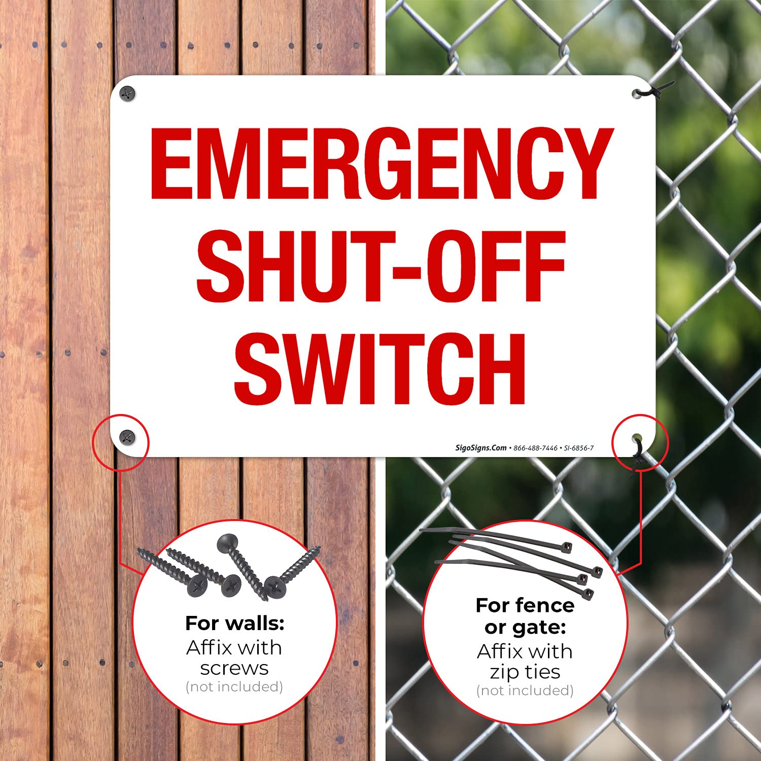 Emergency Shut-Off Switch Sign - 10x7 Inch Rust-Free .040 Aluminum - Fade Resistant for Indoor/Outdoor Use - Made in USA - Ideal for Factories, Warehouses & Industrial Safety Areas