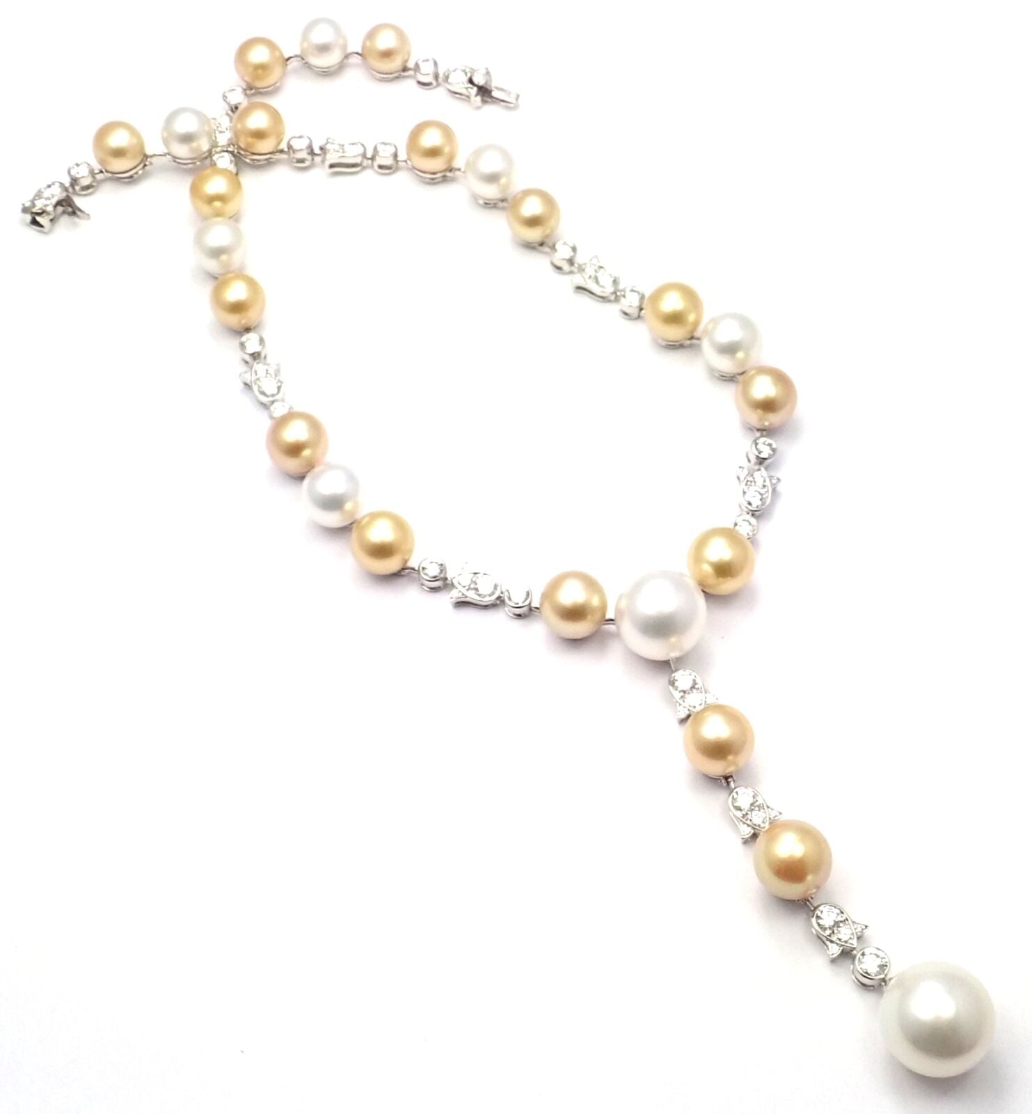 Authentic Cartier Calin Platinum Diamond Tahitian & South Sea Pearl Necklace - Luxury Jewelry for Weddings, Anniversaries & Special Occasions