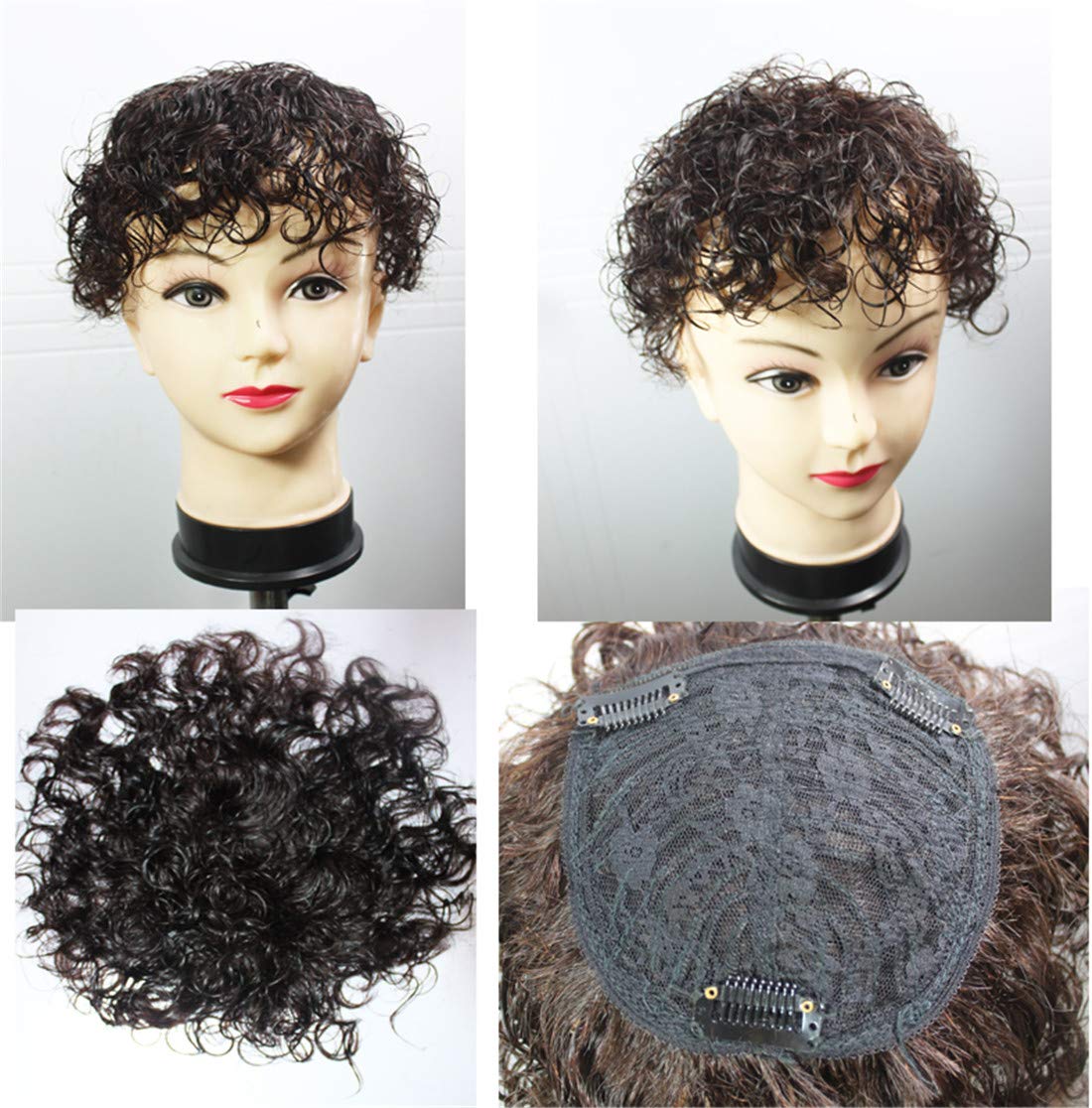 Curly Human Hair Topper with Bangs for Women - Clip-in Hairpiece for Thinning Hair & Volume Boost - 7