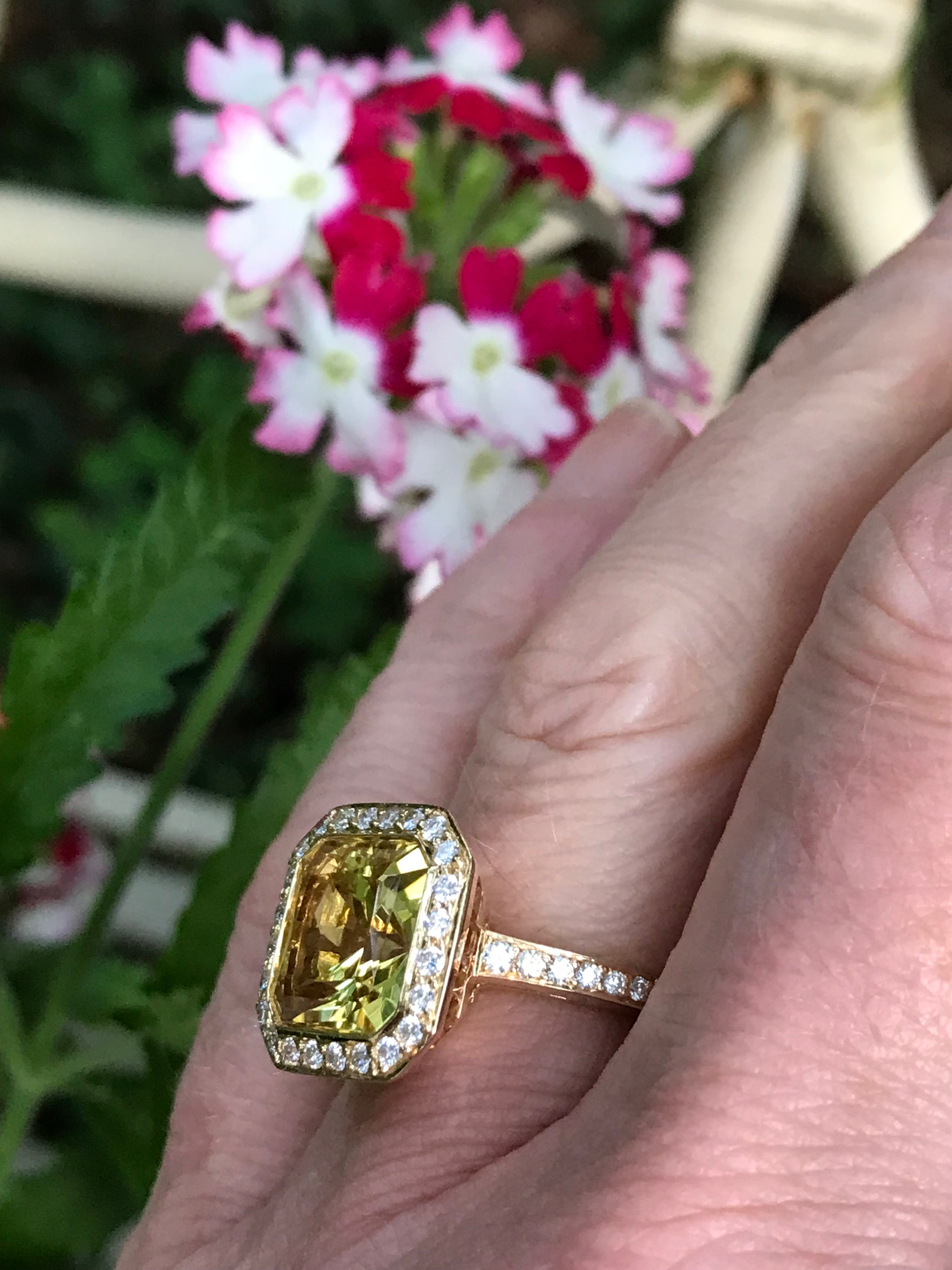 18K Yellow Gold & Diamond Ring Set with Champagne Beryl & Mandarin Garnets - Elegant Wedding, Engagement & Anniversary Jewelry Gift for Her