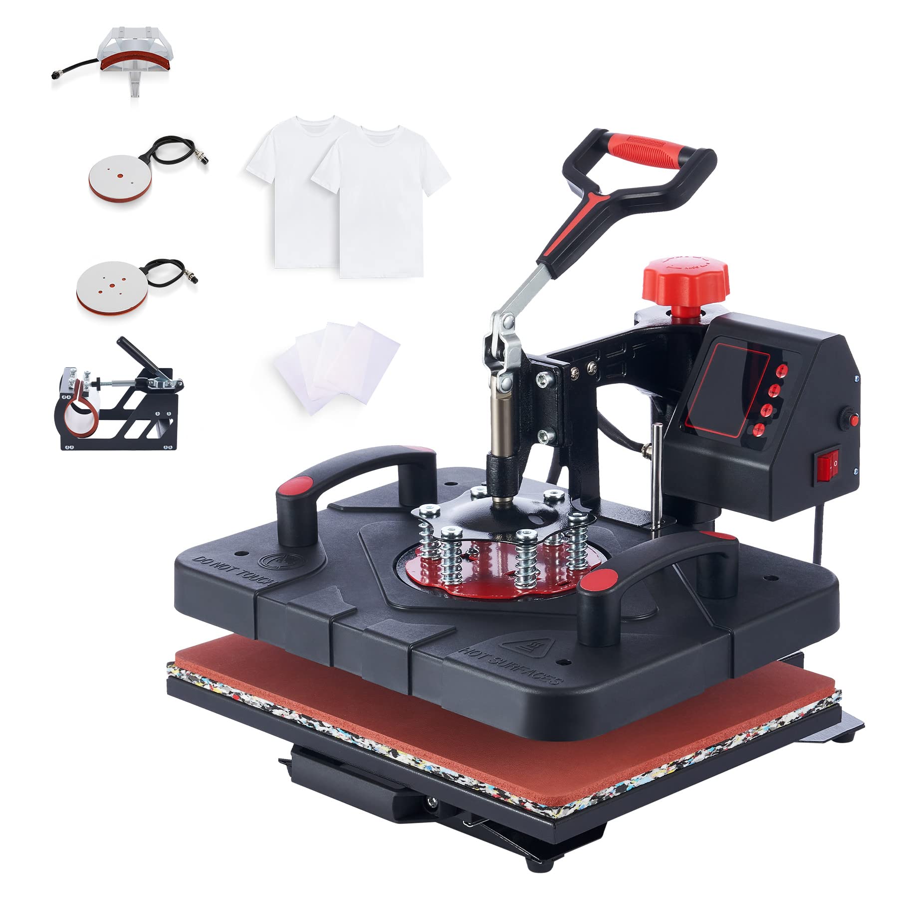 CREWORKS 12x15 Inch 5-in-1 Heat Press Machine with Plate, Cap & Mug Set - 360° Swing Away Sublimation Press for T-Shirts, Hats, Mugs, Shoes & More - Perfect for Home Business & Commercial Use (DIY, Crafting, Small Business Printing)