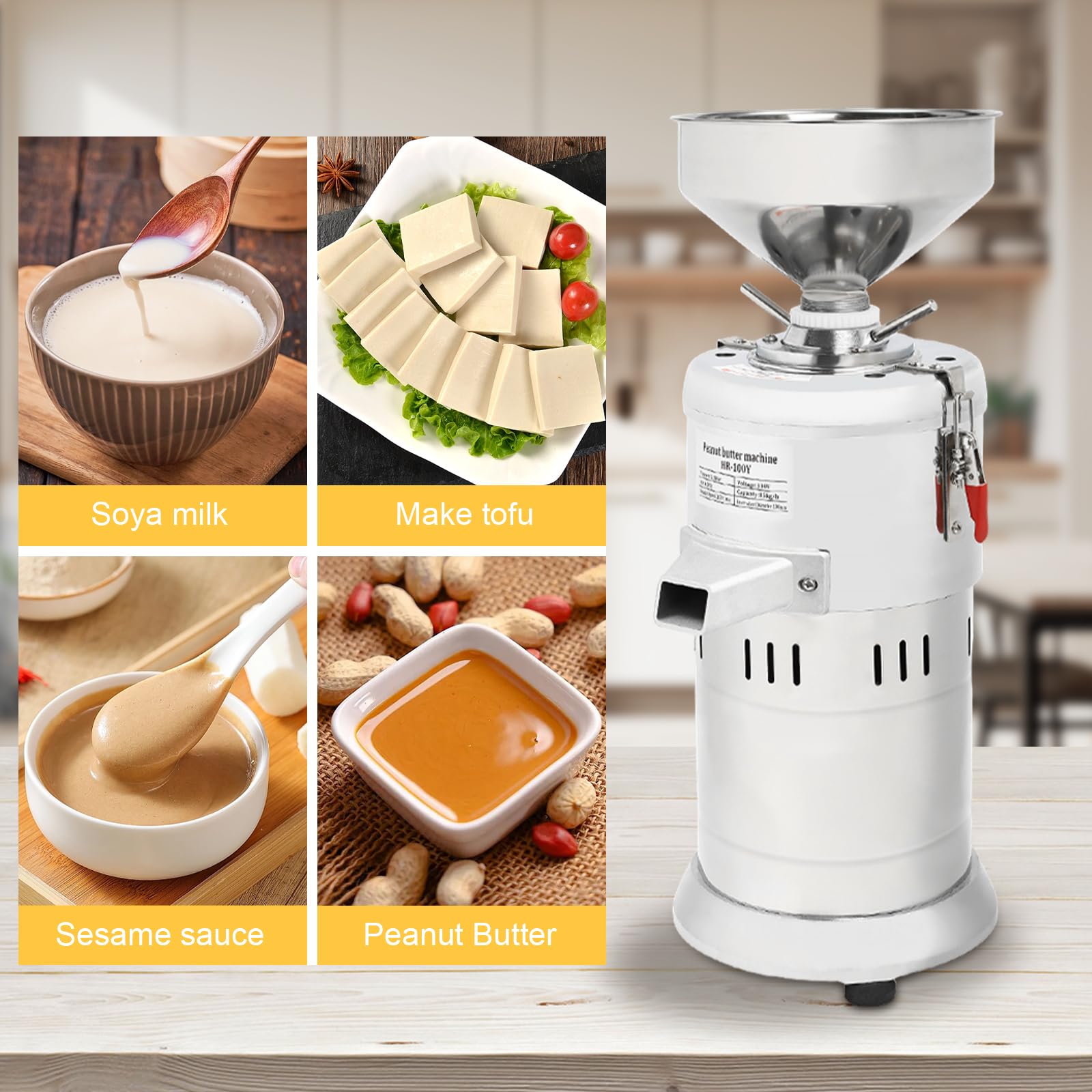 Electric Peanut Butter Maker Machine - 1100W Commercial Nut Grinder for Peanuts, Almonds, Cashew & Sesame - 33lb/h Capacity, 110V - Perfect for Home Kitchens, Bakeries & Healthy Snack Shops