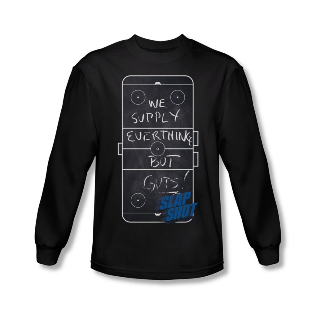 Slap Shot - Men's Black Chalkboard Long Sleeve T-Shirt for Hockey Fans & Casual Wear | Perfect for Game Days, Practice & Everyday Style