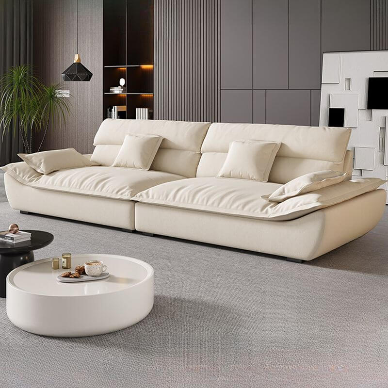 Modern White Pine Wood Standard Sofa with Cushion Back - 3/4/6 Seater with Pillow Top Arm & Concealed Support - Perfect for Living Room, Lounge, or Office Waiting Area