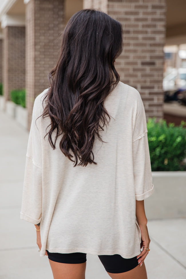 It's Our Time Oatmeal Oversized Pocketed Waffle Tee - Soft & Comfortable Women's T-Shirt - Casual Loungewear for Everyday Wear