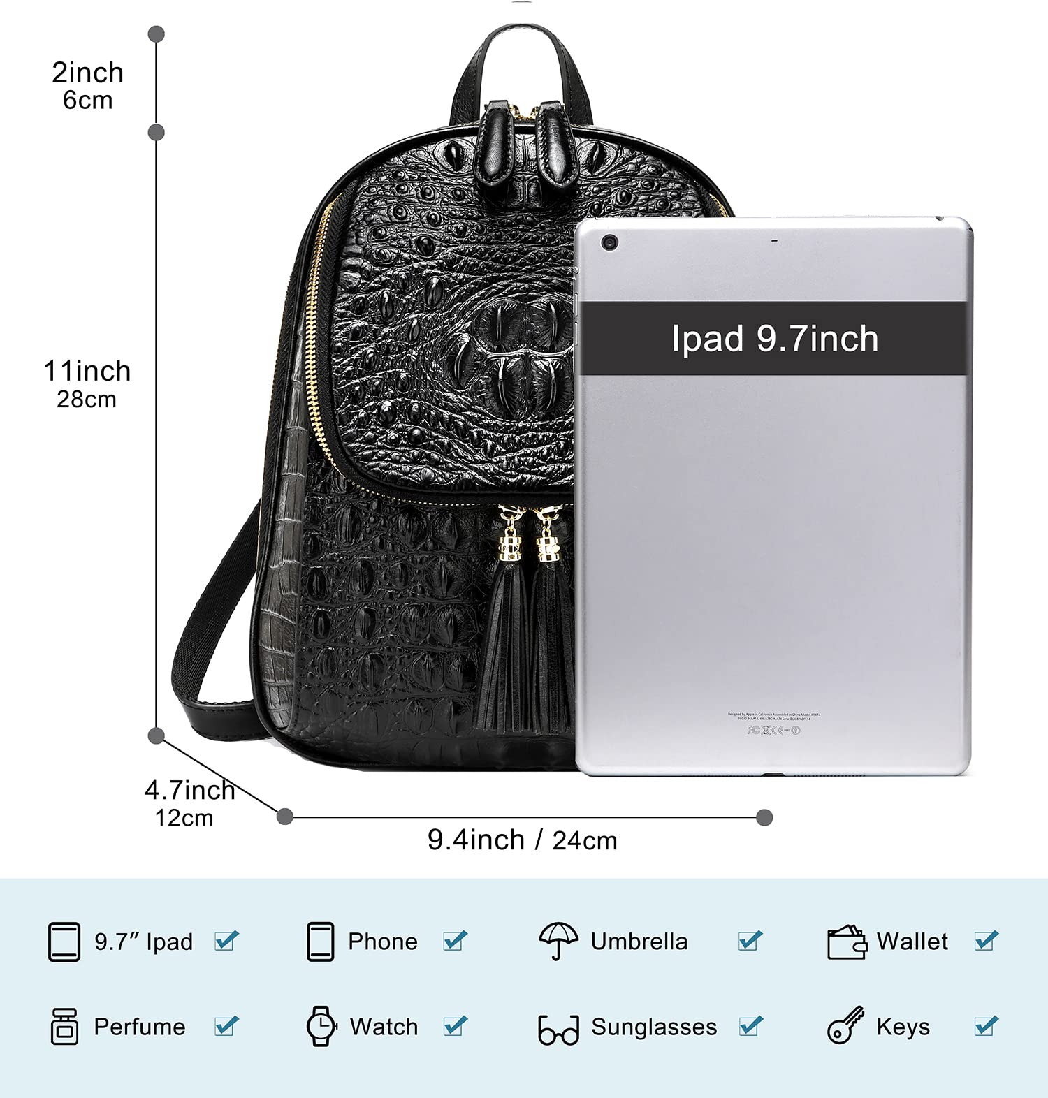 Stylish COOLCY Small Crocodile Leather Backpack Purse for Women - Designer Fashion Handbag (Black) | Perfect for Work, Travel & Daily Use