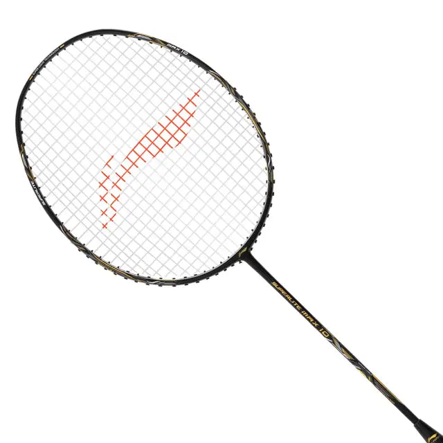 Li Ning G Force Superlite Max 10 Badminton Racket - Prestrung with High Tension, Lightweight Carbon Fiber Shaft (Black/Gold/White) | Professional Tournament Grade | Perfect for Competitive Play & Training Sessions