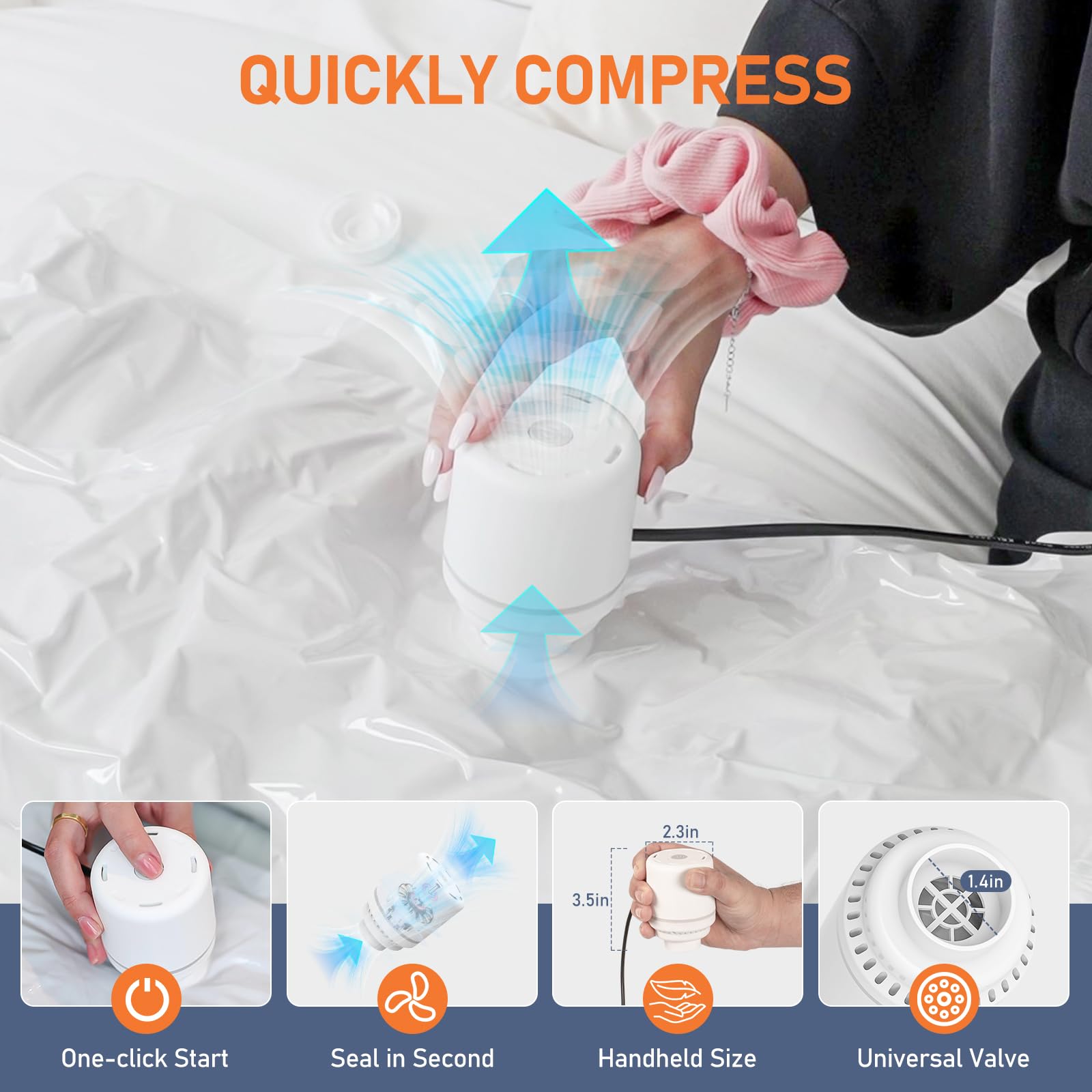 Premium Vacuum Storage Bags with Electric Pump - 8 Pack Space Saver Bags (2 Jumbo, 2 Large, 2 Medium, 2 Small) for Clothes, Comforters, Blankets - Airtight Compression Storage for Travel, Moving & Seasonal Organization