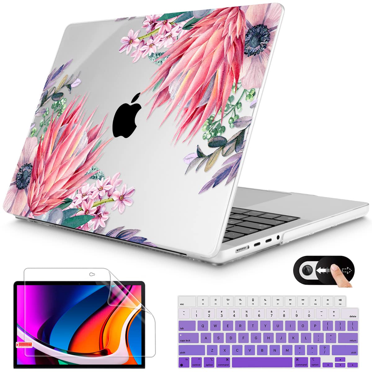 Floral Hard Shell Case for MacBook Pro 14 Inch 2021/2023 (M1 A2442 & M2 A2779 Models) - Protective Cover with Keyboard Skin, Screen Protector & Webcam Cover | Compatible with MacBook Pro 14