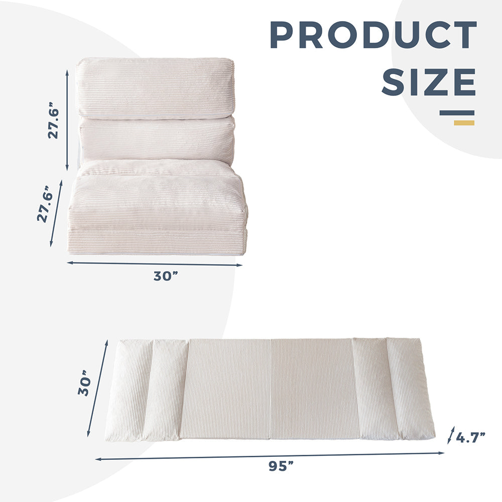 MAXYOYO Folding Sofa Bed - Convertible Corduroy Floor Sofa in Beige | Space-Saving Guest Bed & Lounge Chair for Small Apartments, Dorms & Living Rooms