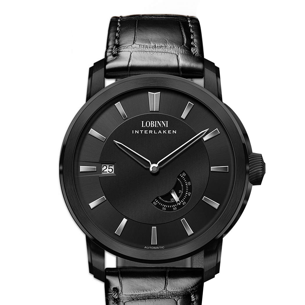LOBINNI Men's Automatic Self-Wind Mechanical Watch - 50M Water Resistant, Genuine Leather & Tungsten Steel Strap - Elegant Business Timepiece for Office, Meetings & Formal Events
