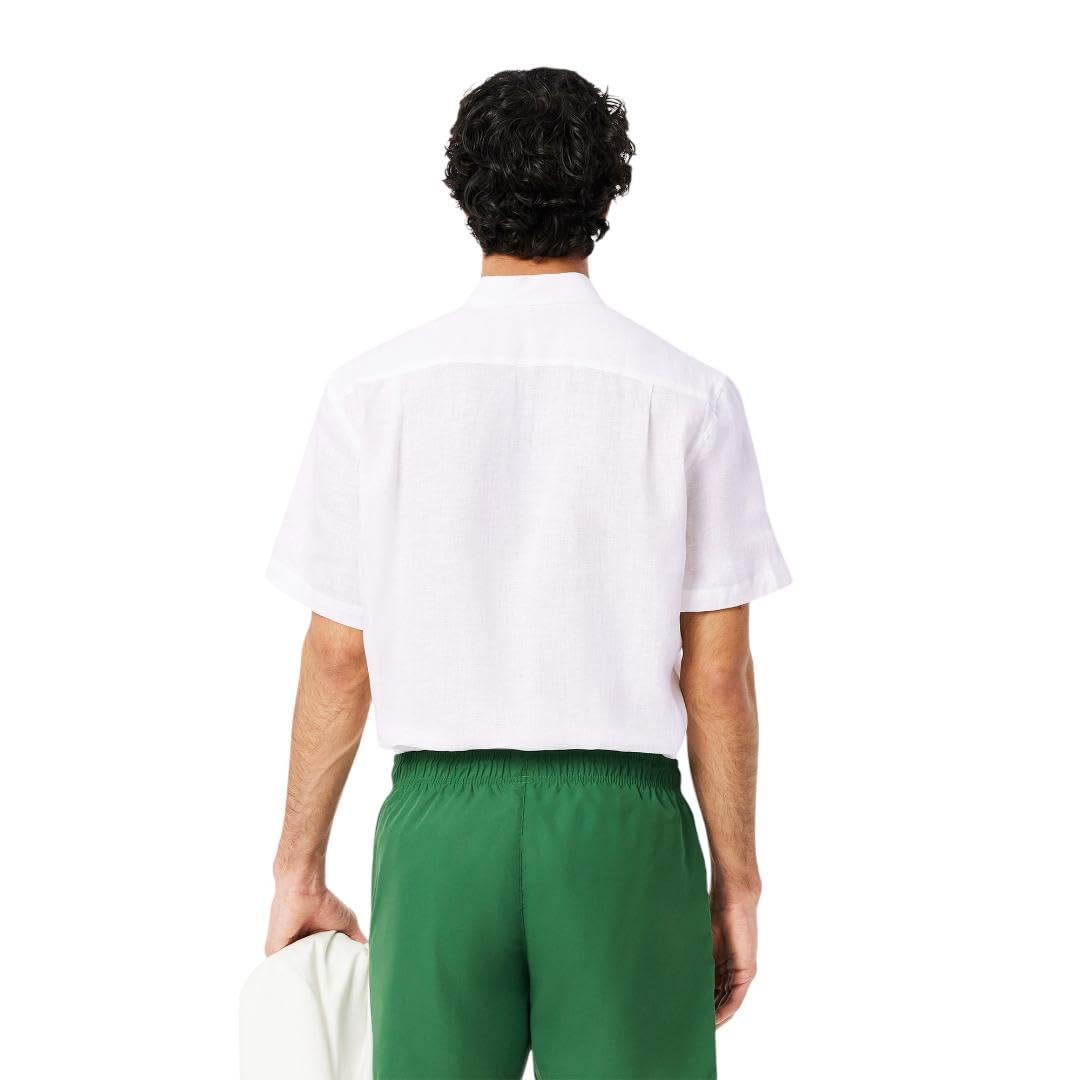 Lacoste Men's Short Sleeve Linen Button Down Shirt - Classic Regular Fit with Front Pocket | Casual Summer Wear & Office Style