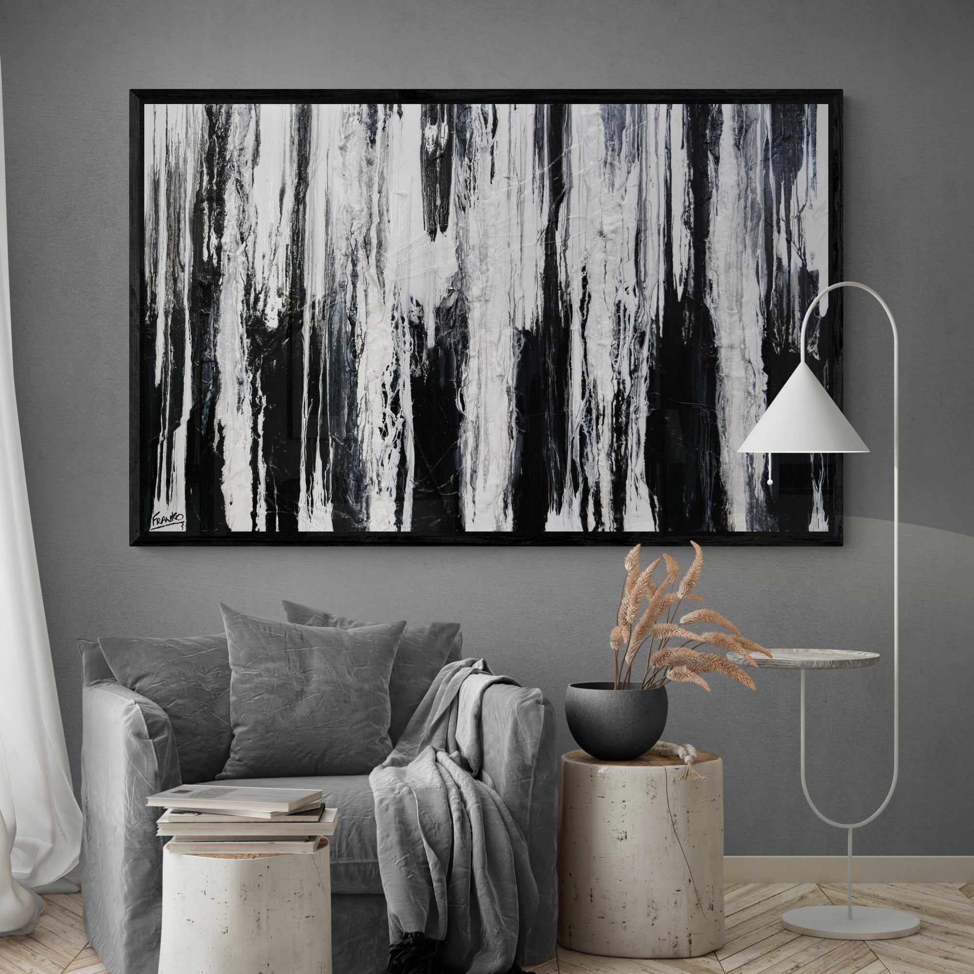 160cm x 100cm Black & White Textured Abstract Canvas Painting - Modern Physics Wall Art for Living Room, Bedroom & Office Decor