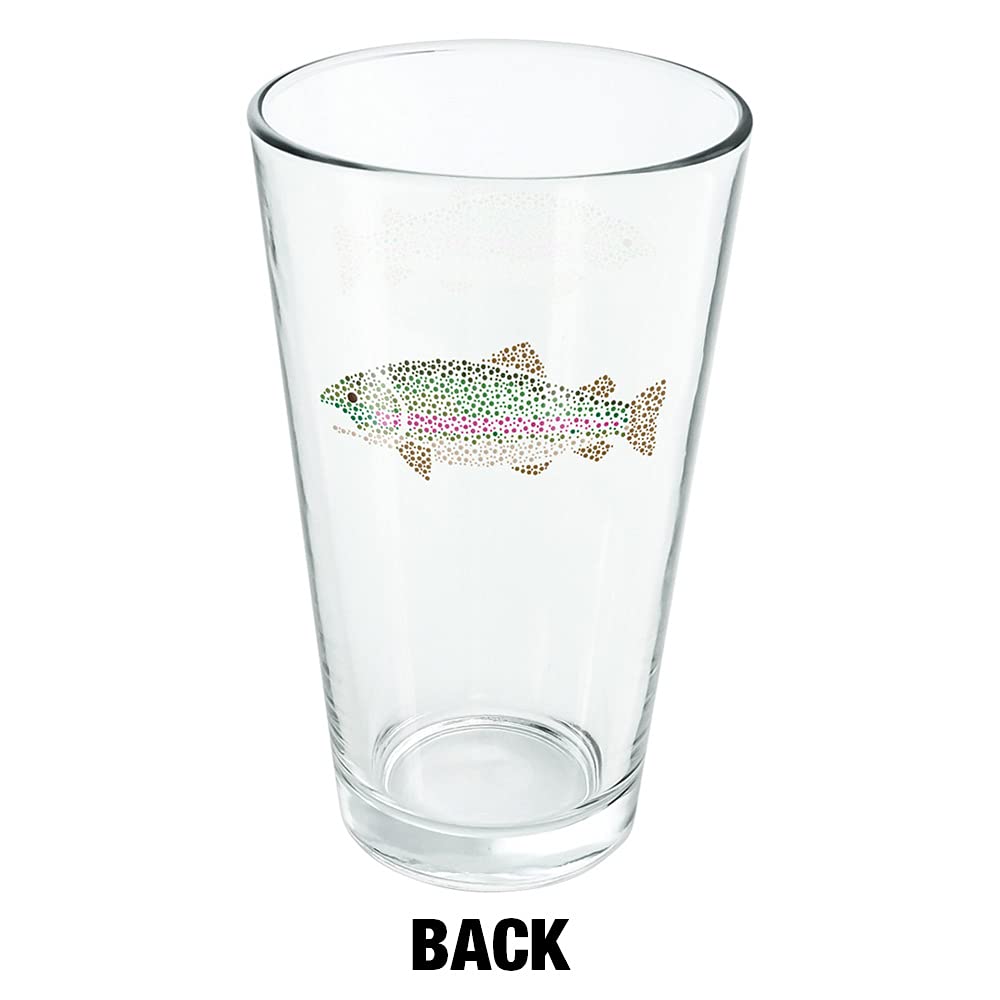 LOGOVISION Rainbow Trout Fish Dots Spots Pattern 16oz Pint Glass - Tempered Drinking Glass with Printed Design - Perfect Gift for Anglers & Beer Lovers - Great for Cold Beer, Soda, Water at Camping, Fishing Trips & Backyard BBQs