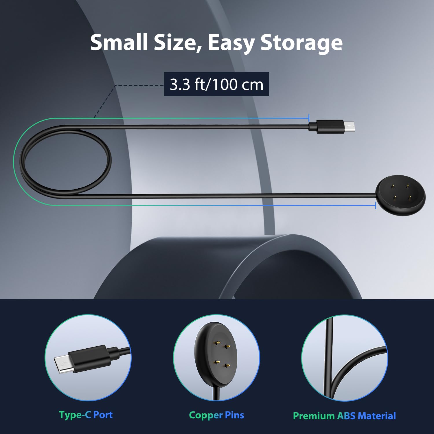TiMOVO Magnetic USB-C Charging Cable 3.3Ft - Compatible with Google Pixel Watch 3/2 & Fitbit Ace LTE/Versa 4/3 - Fast Charging 4-Pin Connector (Black) - Perfect for Home, Office and Travel Use