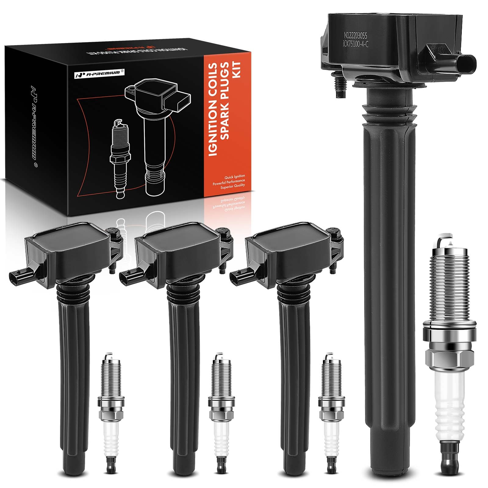 Premium 4-Piece Ignition Coil Pack & Iridium Spark Plugs Kit - Compatible with Jeep Cherokee 2014-2020, Compass 2018-2020, Renegade 2015-2020 | Chrysler 200 | Ram ProMaster City | Dodge Dart | Fiat 500X - Improve Engine Performance & Fuel Efficiency
