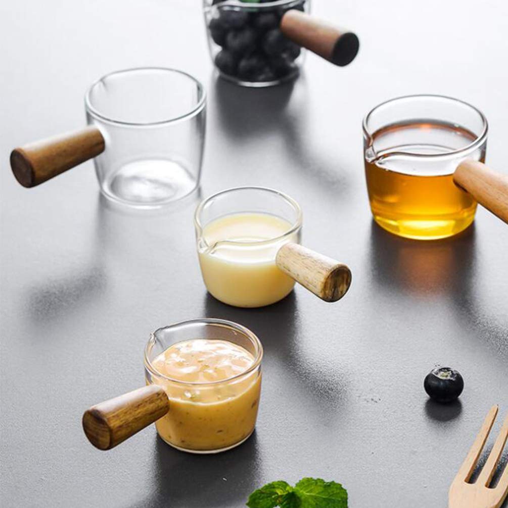 Premium Glass Sauce Dish with Handle - Mini Creamer Jug for Milk, Coffee, and Seasoning - Perfect for Home, Restaurant, and Catering - Elegant Appetizer Serving Dish - Size L - Ideal for Breakfast, Tea Parties, and Fine Dining Presentation