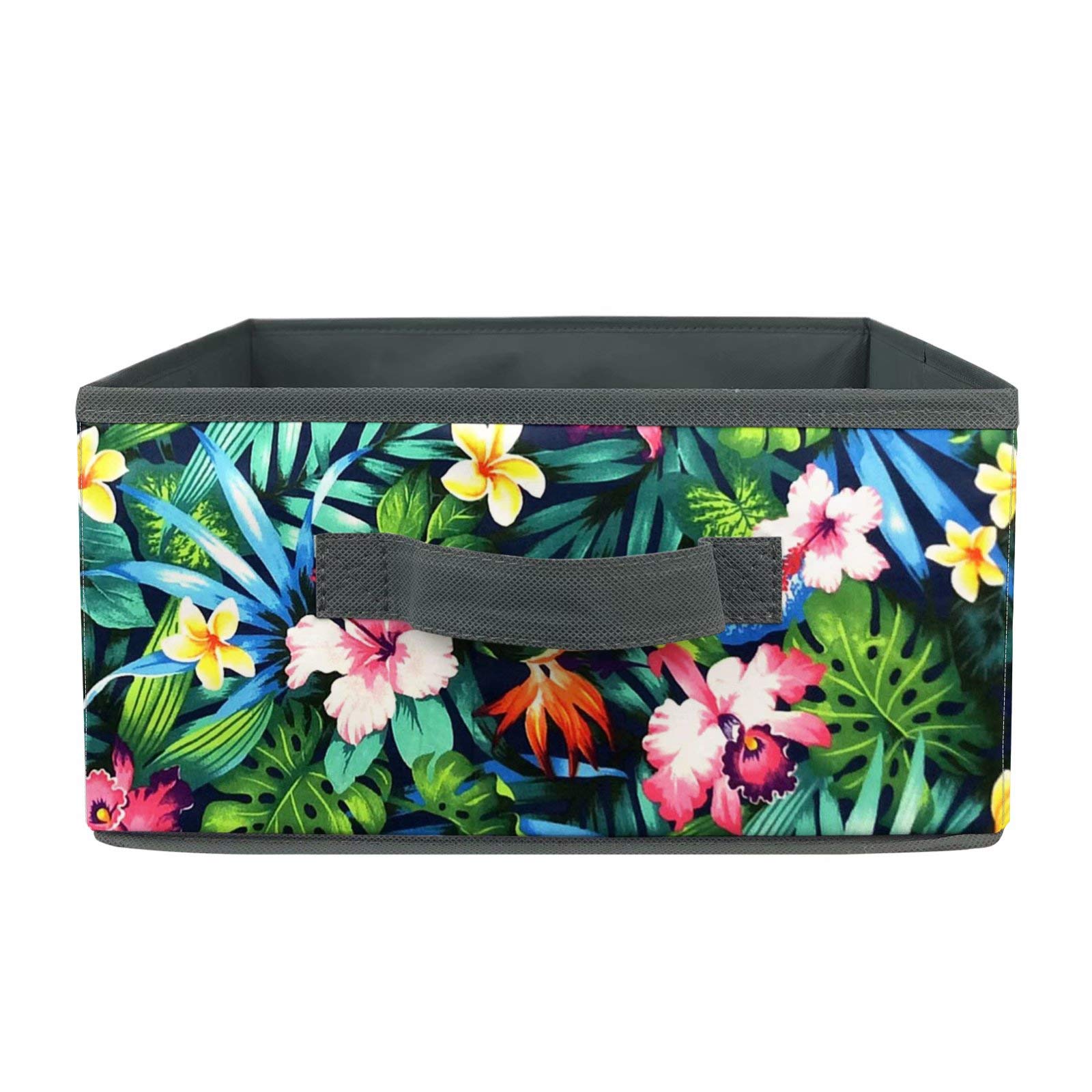 AFPANQZ Foldable Fabric Storage Box - Tropical Flowers Design, Drawer Organizer for Closet, Dresser | Perfect for Women's Clothing, Baby Clothes, Underwear, Bras & Socks | Green & Pink Hibiscus Pattern | Ideal for Bedroom, Nursery & Laundry Room Organization