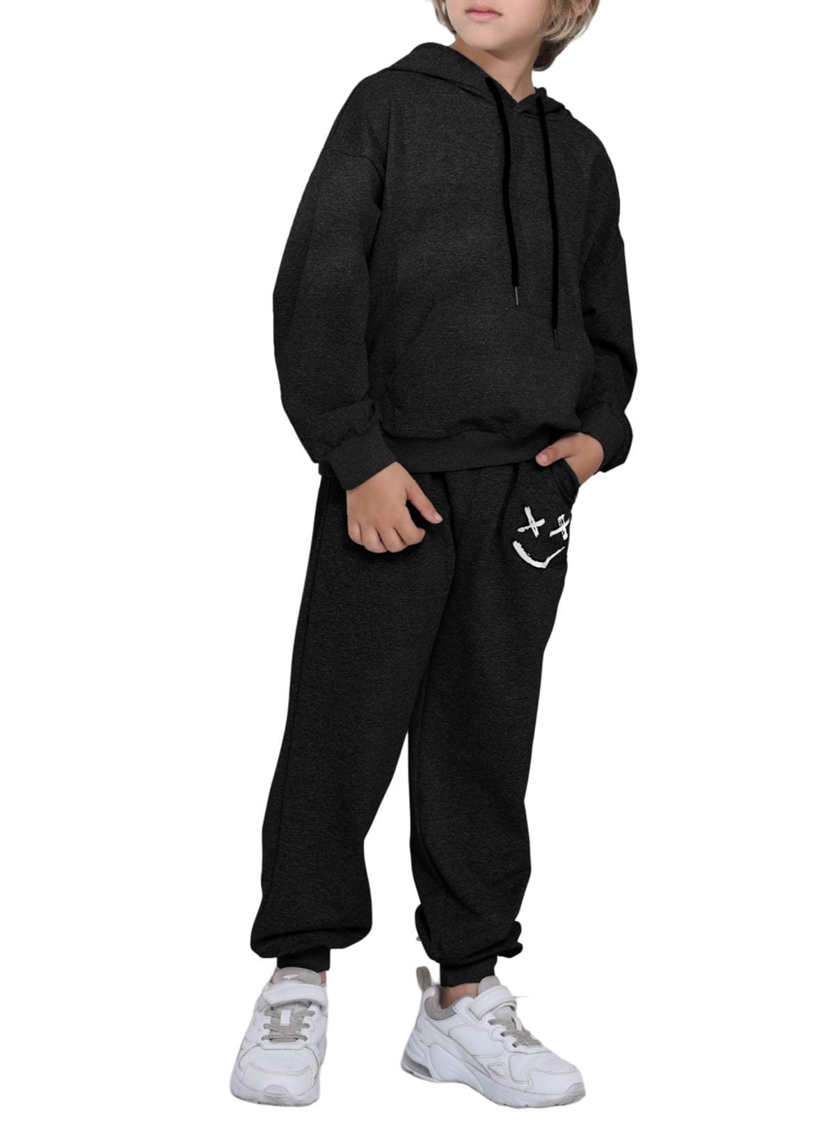 Blibean Unisex Kids Smile Hoodie & Sweatpants Set - Boys Girls Casual Outfit (Size 4-15 Years) - Perfect for School, Playdates & Family Outings