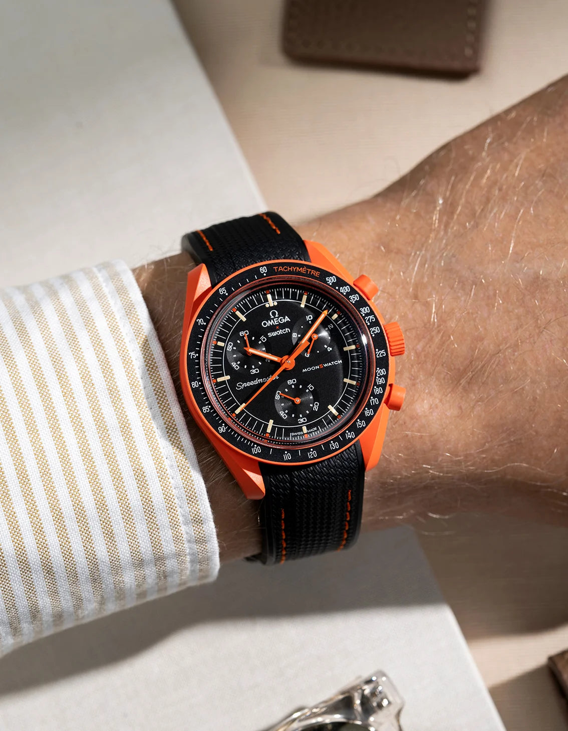 Curved Vertech Rubber Watch Strap - Black with Orange Stitches | Durable & Comfortable for Sports, Outdoor & Casual Wear