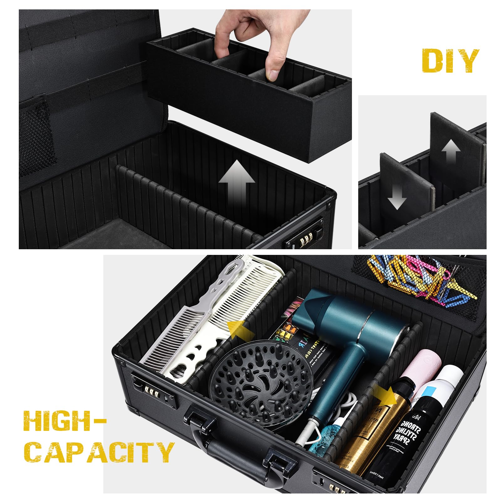 Professional Barber Accessories Case - Heavy Duty Barbers Briefcase for Clippers, Scissors & Trimmers - Lockable Black Barber Organizer with Code Lock - Perfect for Salon, Travel & Mobile Hair Stylists