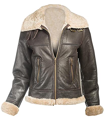 TIPTOP Women's Real B3 Aviator Sheepskin Faux Shearling Flying Jacket - Winter Bomber Jacket in Brown | Warm & Stylish Outerwear for Cold Weather, Flying, and Casual Wear