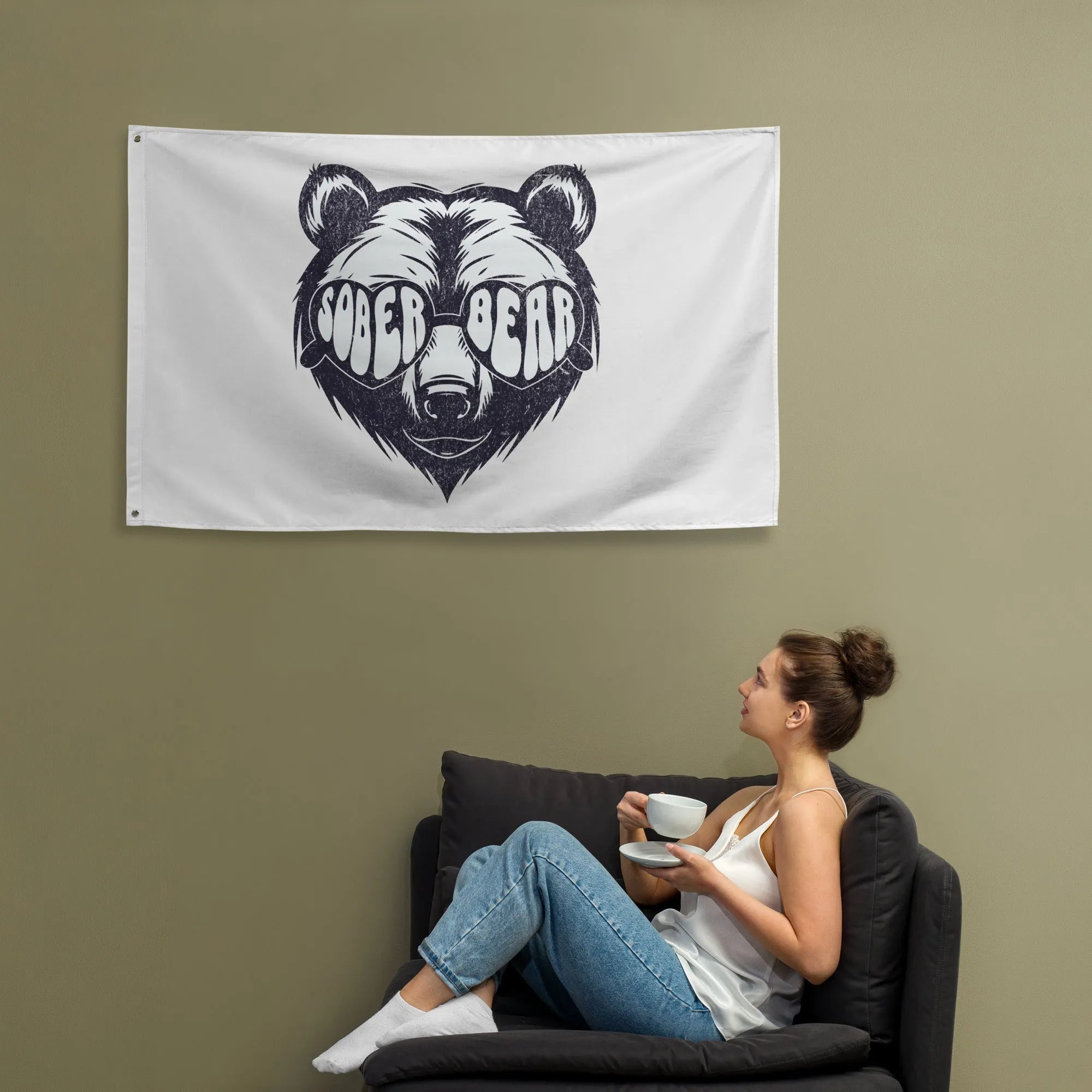 Sober Bear Flag - Motivational Sobriety Banner for Recovery & AA Meetings - Perfect for Home, Office, and Support Group Decor