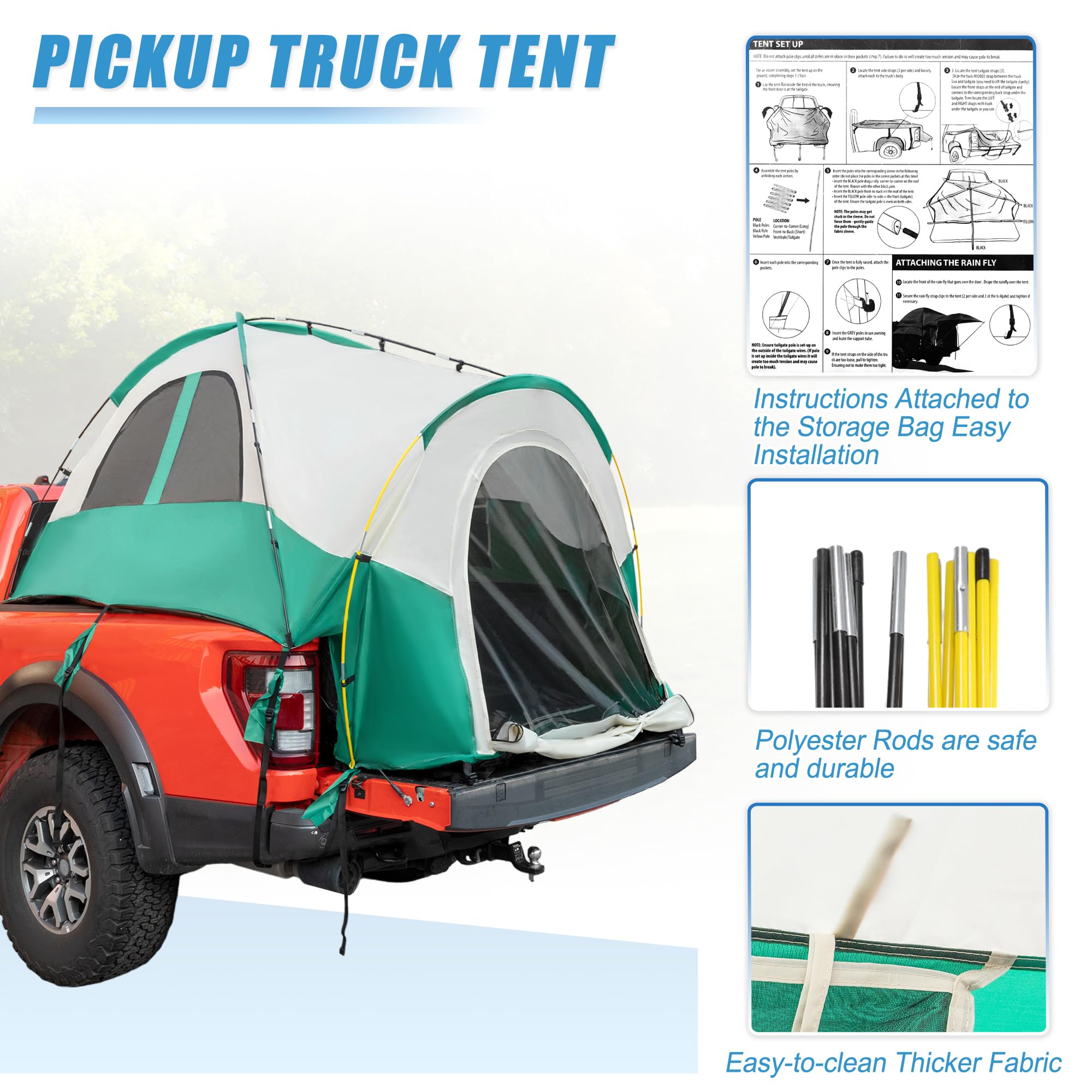Waterproof PU2000mm Double Layer Truck Bed Tent for 6.4-6.7 FT Pickup Trucks - Portable Camping Tent with Carry Bag (Beige Green) - Perfect for Outdoor Adventures, Road Trips & Off-Grid Camping