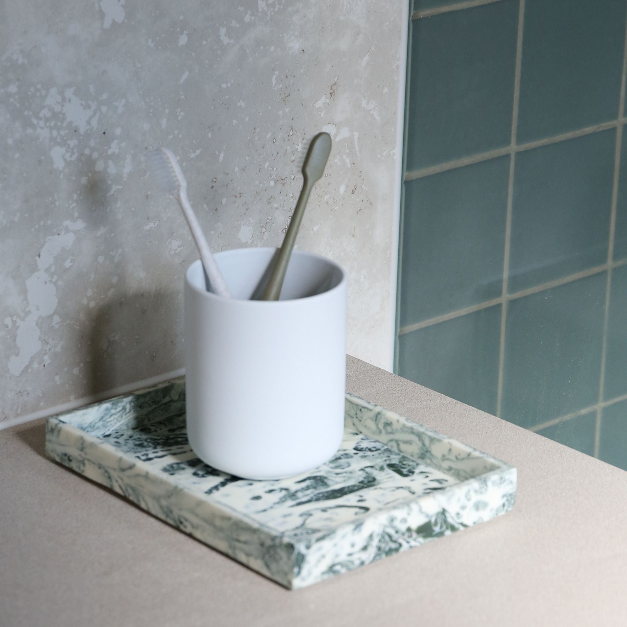 FERM LIVING Mist Tray - 15x20cm Emerald & Off White Serving Tray for Bathroom, Vanity, Coffee Table Decor & Jewelry Organization