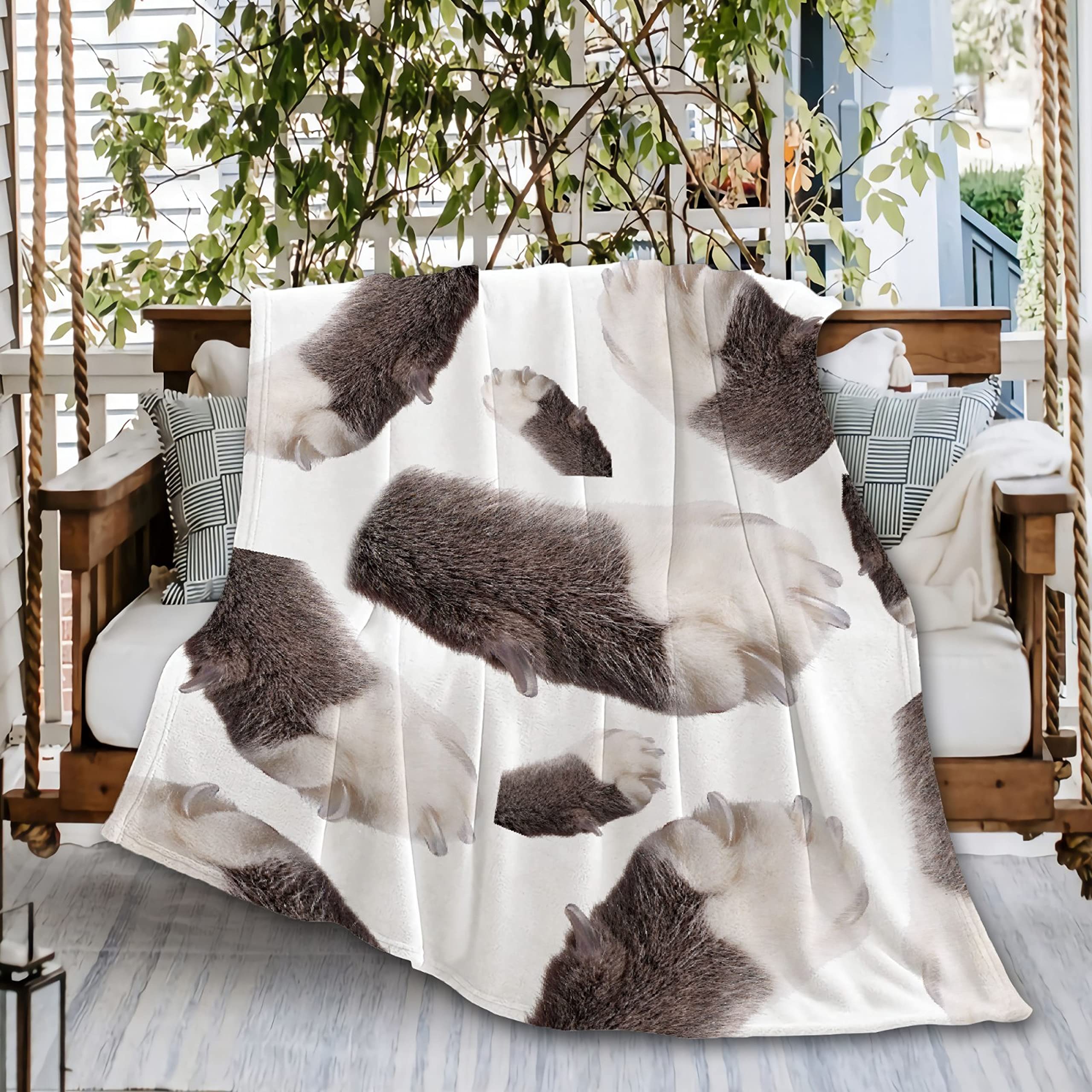 Ultra Soft Flannel Fleece Pet Blanket - Funny Paw Print Design for Dogs & Cats, Lightweight Microfiber Throw for Indoor/Outdoor Use - Perfect for Couch, Beach Picnics, Travel & Family Snuggles (120