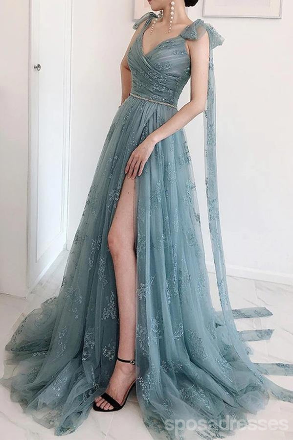 Elegant A-Line High Slit V-Neck Long Prom Dress for Women | Formal Evening Party Gown | Perfect for Homecoming, Wedding Guest & Special Occasions