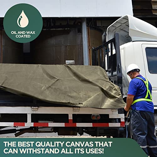 Heavy Duty Waterproof Canvas Tarp - Industrial Grade Cover with Rustproof Grommets (10x12 ft, Green) | Perfect for Construction, Trucking, Camping & Outdoor Protection