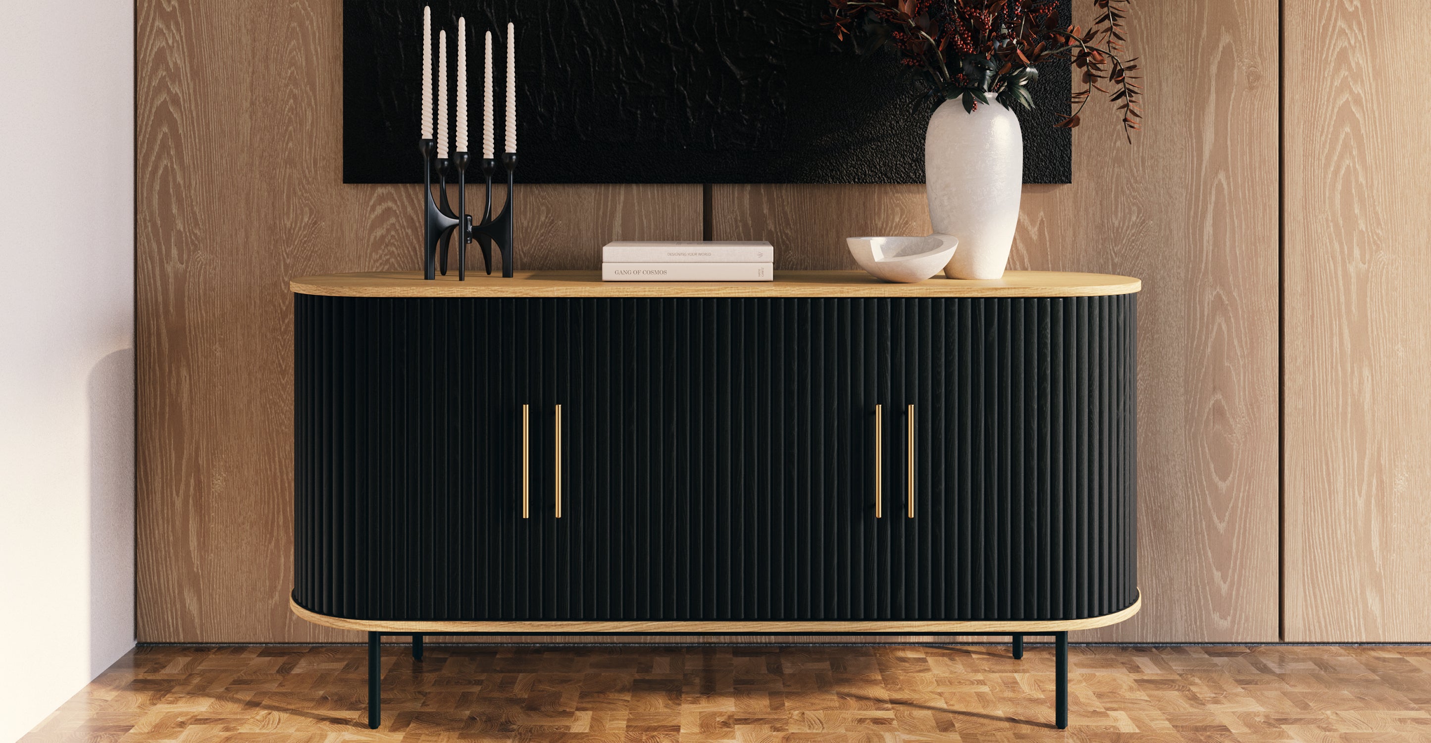Modern Noir Sideboard - Stylish Mid-Century Buffet Cabinet for Dining Room & Living Room Storage | Perfect for Home Decor & Organizing Dishes, Linens & Entertainment Essentials