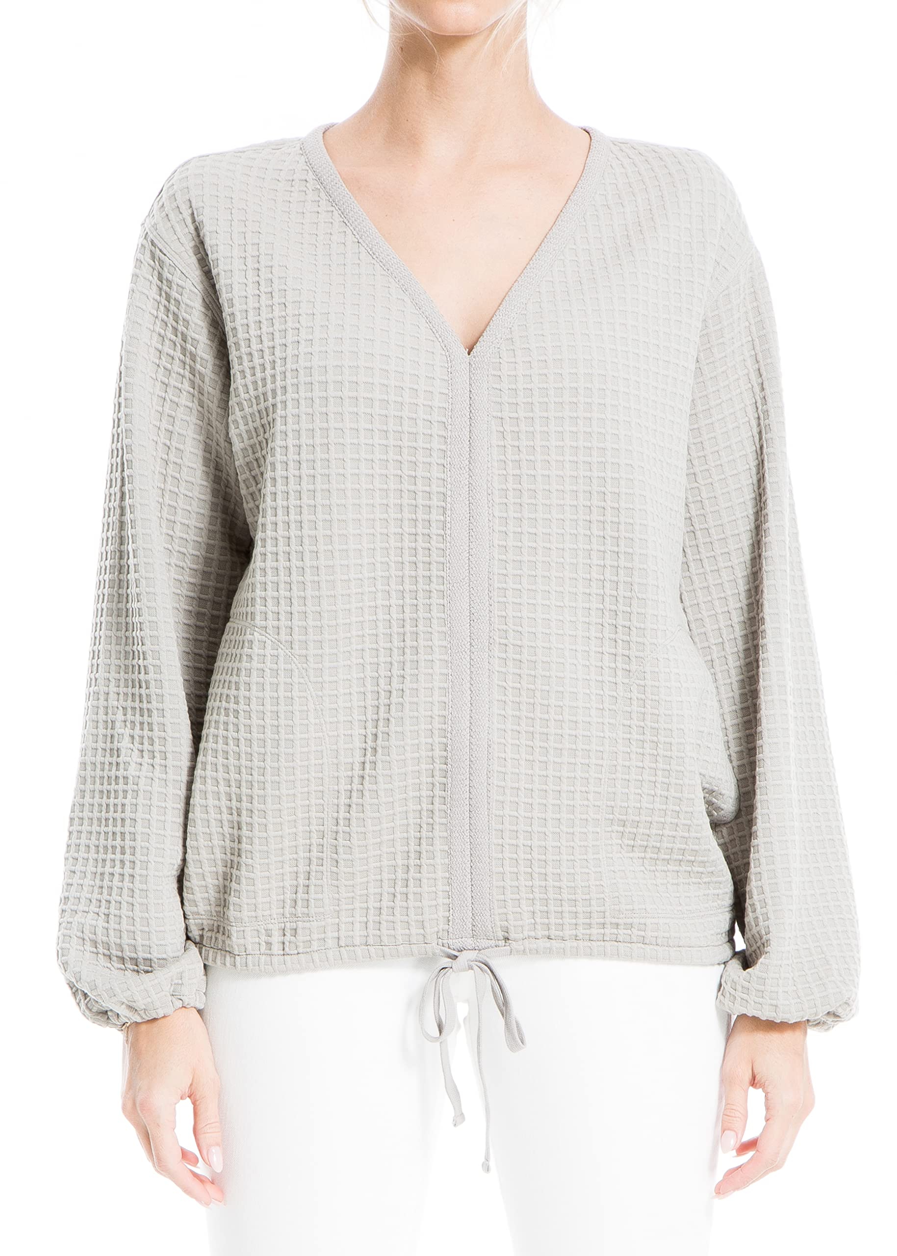 Max Studio Women's Waffle Knit V-Neck Long Sleeve Pullover Shirt - Soft Casual & Dressy Top for Work, Date Night & Fall Layering